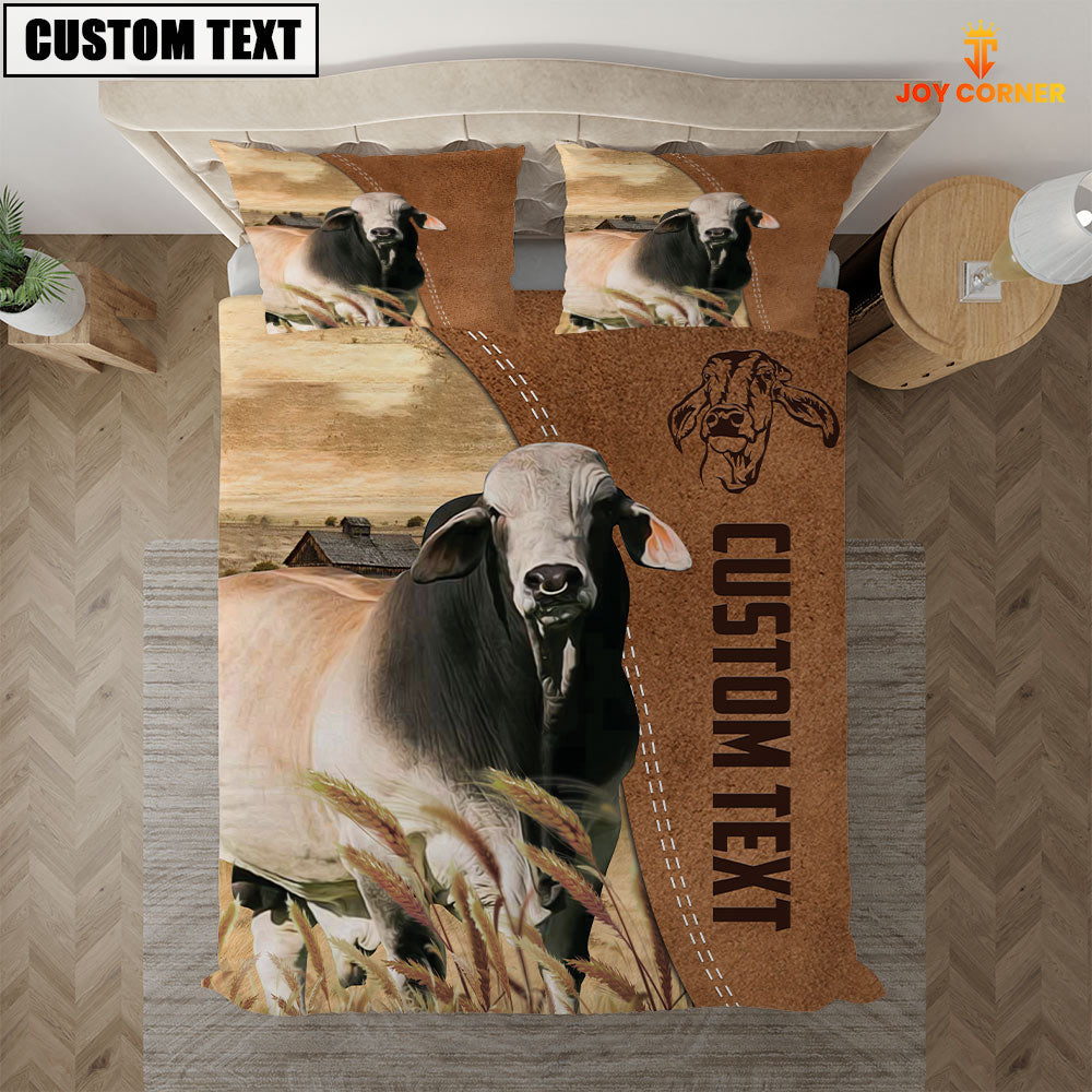Custom Name Brahman Cattle Brown Bedding Set