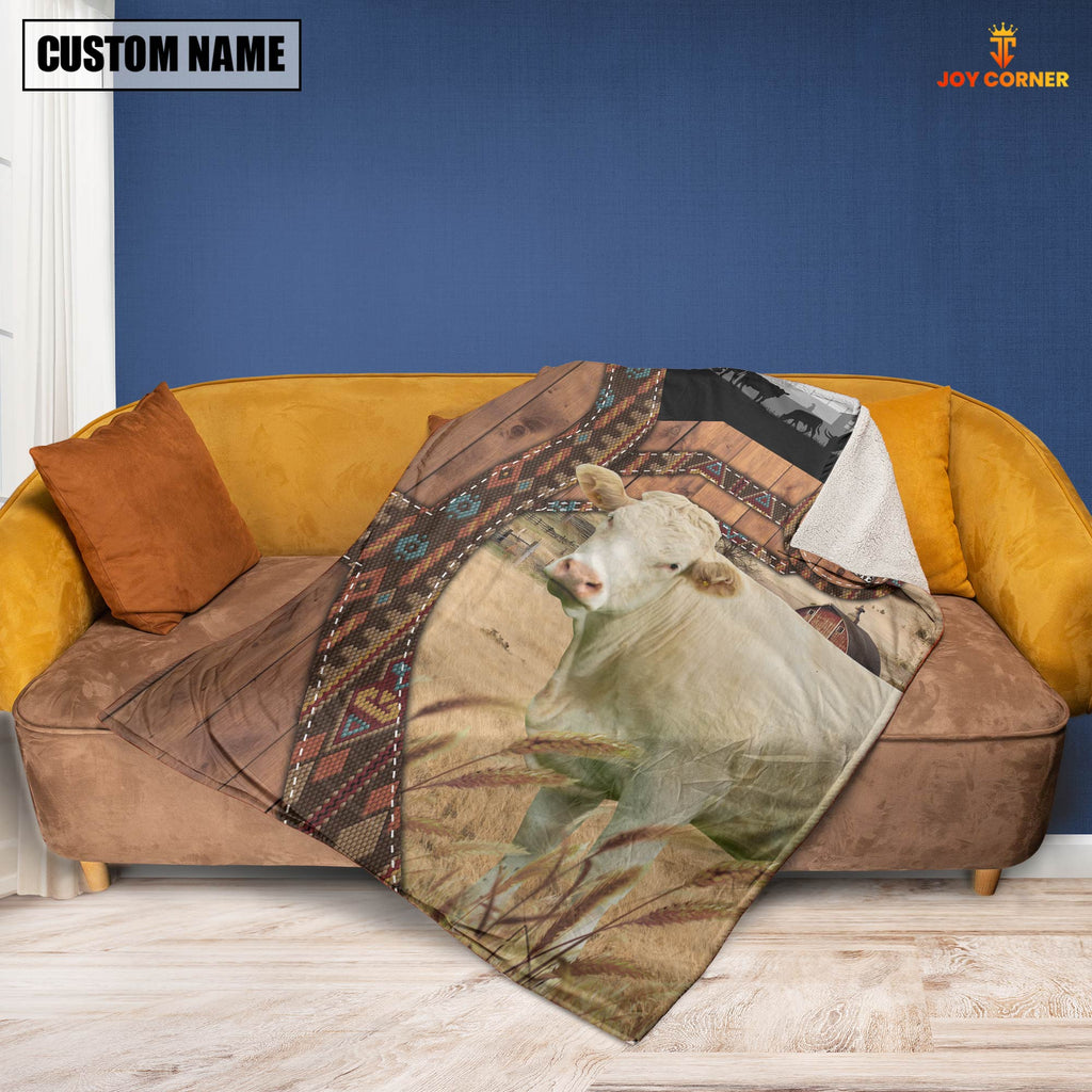 Charolais No Horn Custom Name Brocade Pattern Blanket
