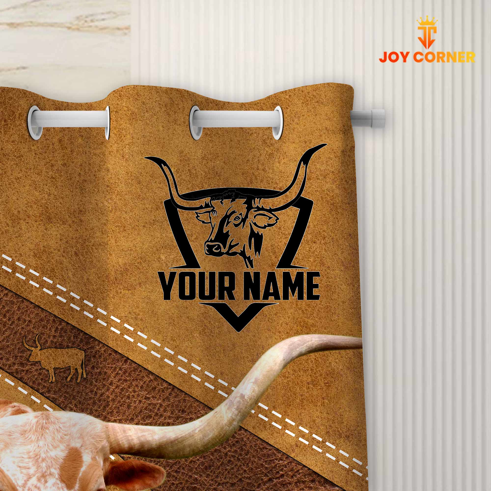 Custom Name Texas Longhorn Pattern Shower Curtain