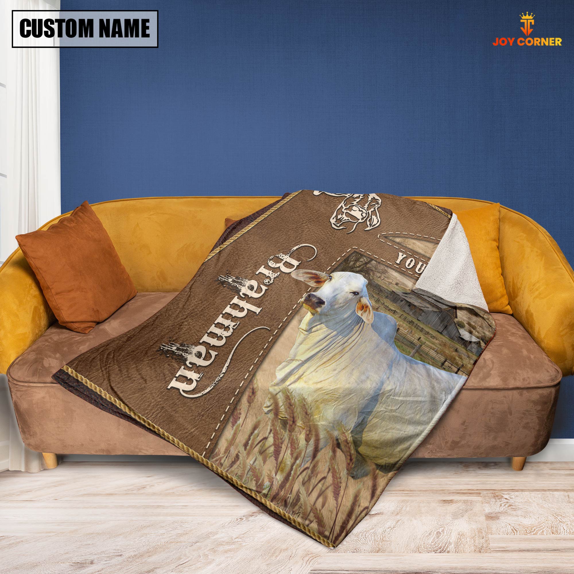 Personalized Name Brahman Farm Leather Brown Blanket