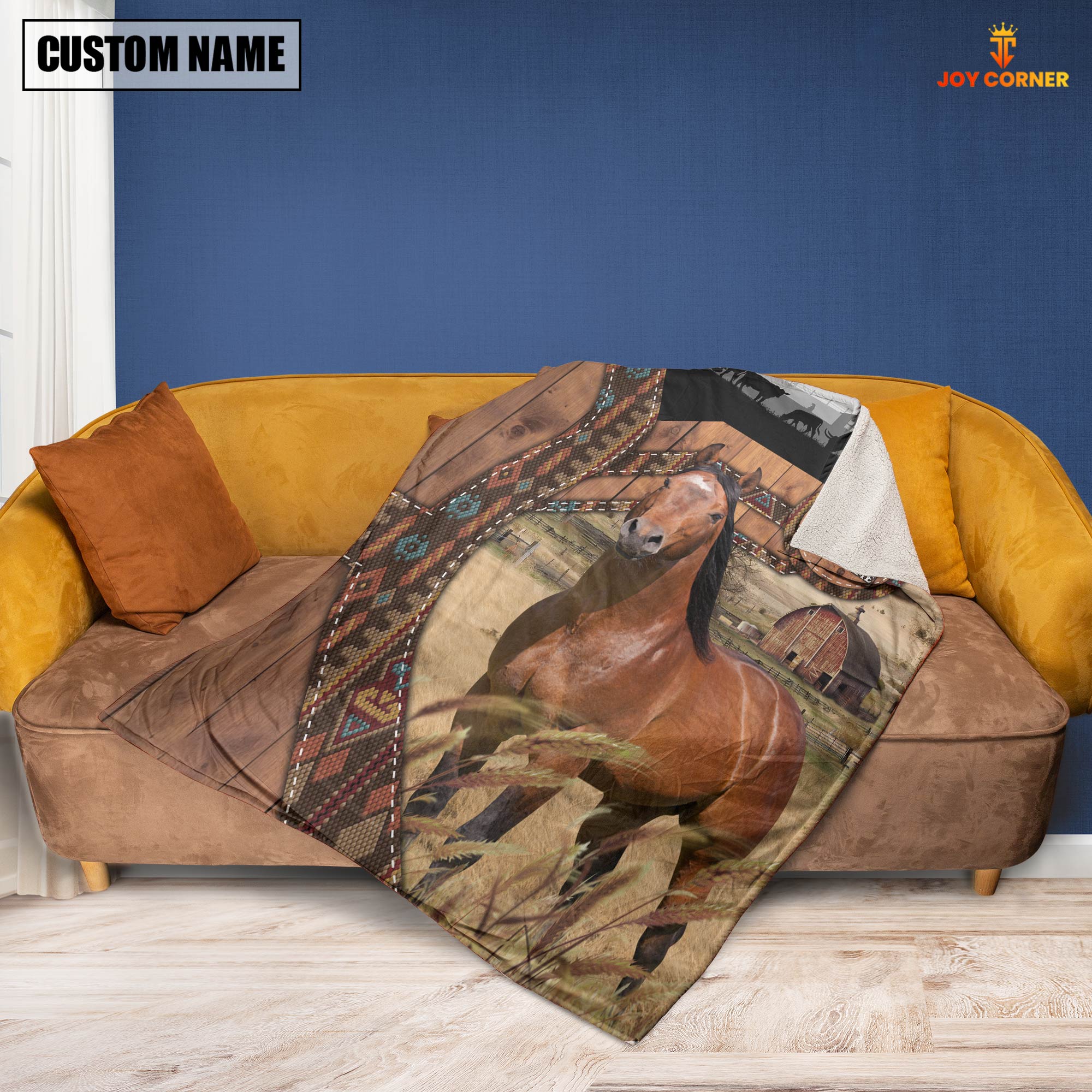 Horse Custom Name Brocade Pattern Blanket