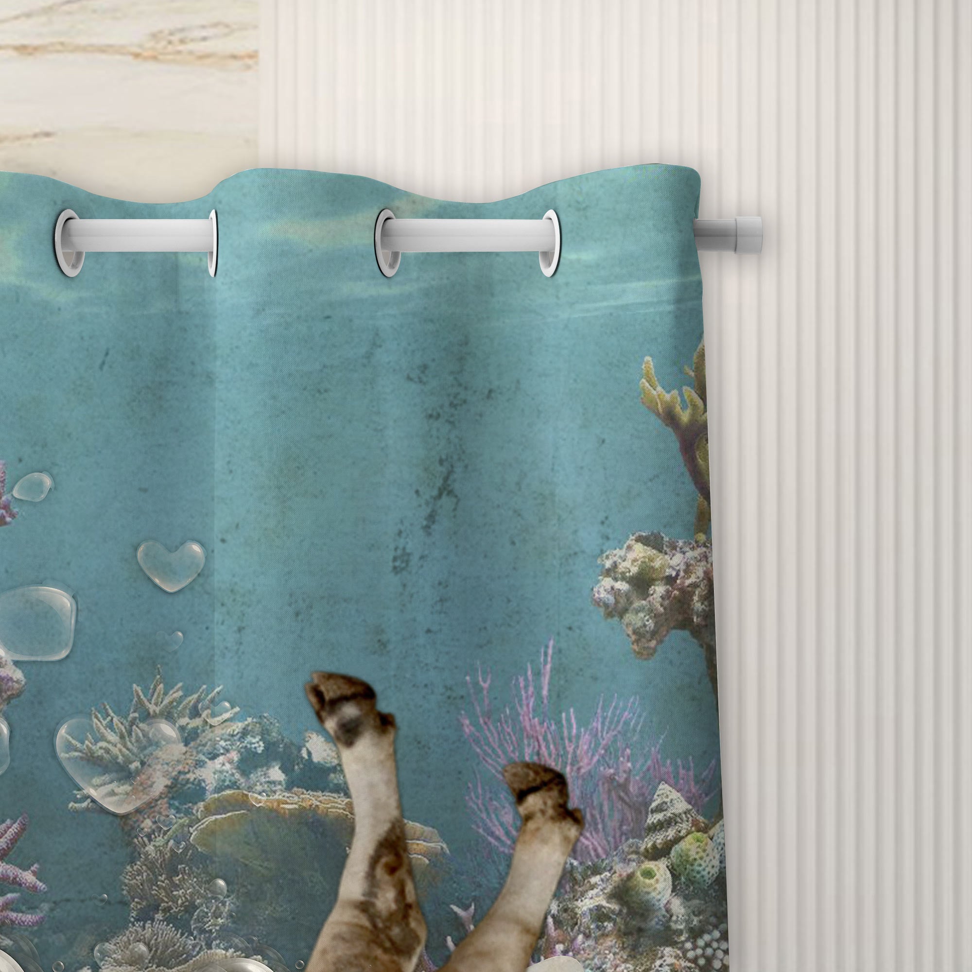 Brahman Cattle Taking Shower Under The Sea 3D Shower Curtain