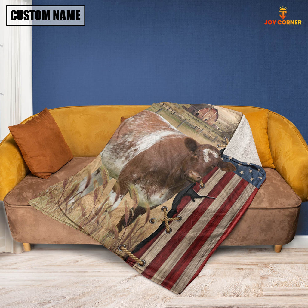 Personalized Name Shorthorn Flag Vintage Blanket