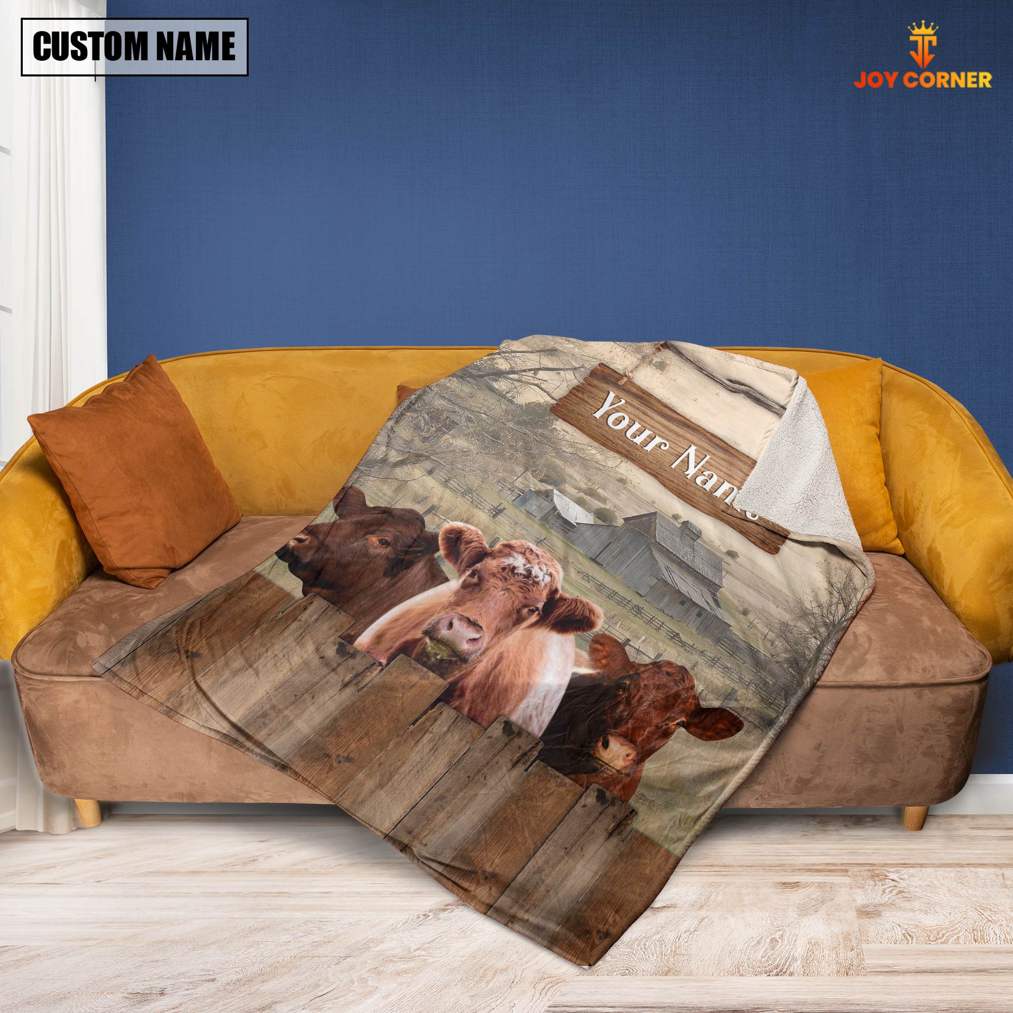 Personalized Name Shorthorn Wooden Pattern Blanket