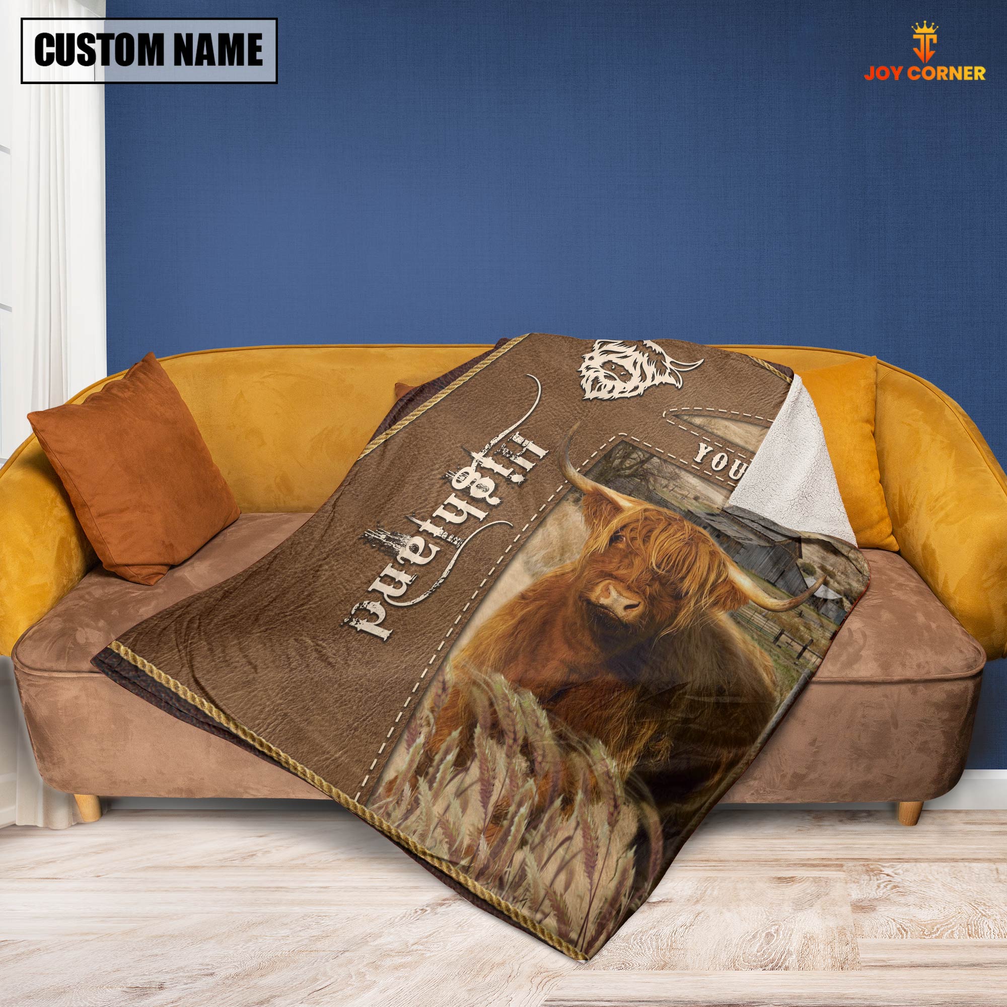 Personalized Name Highland Farm Leather Brown Blanket