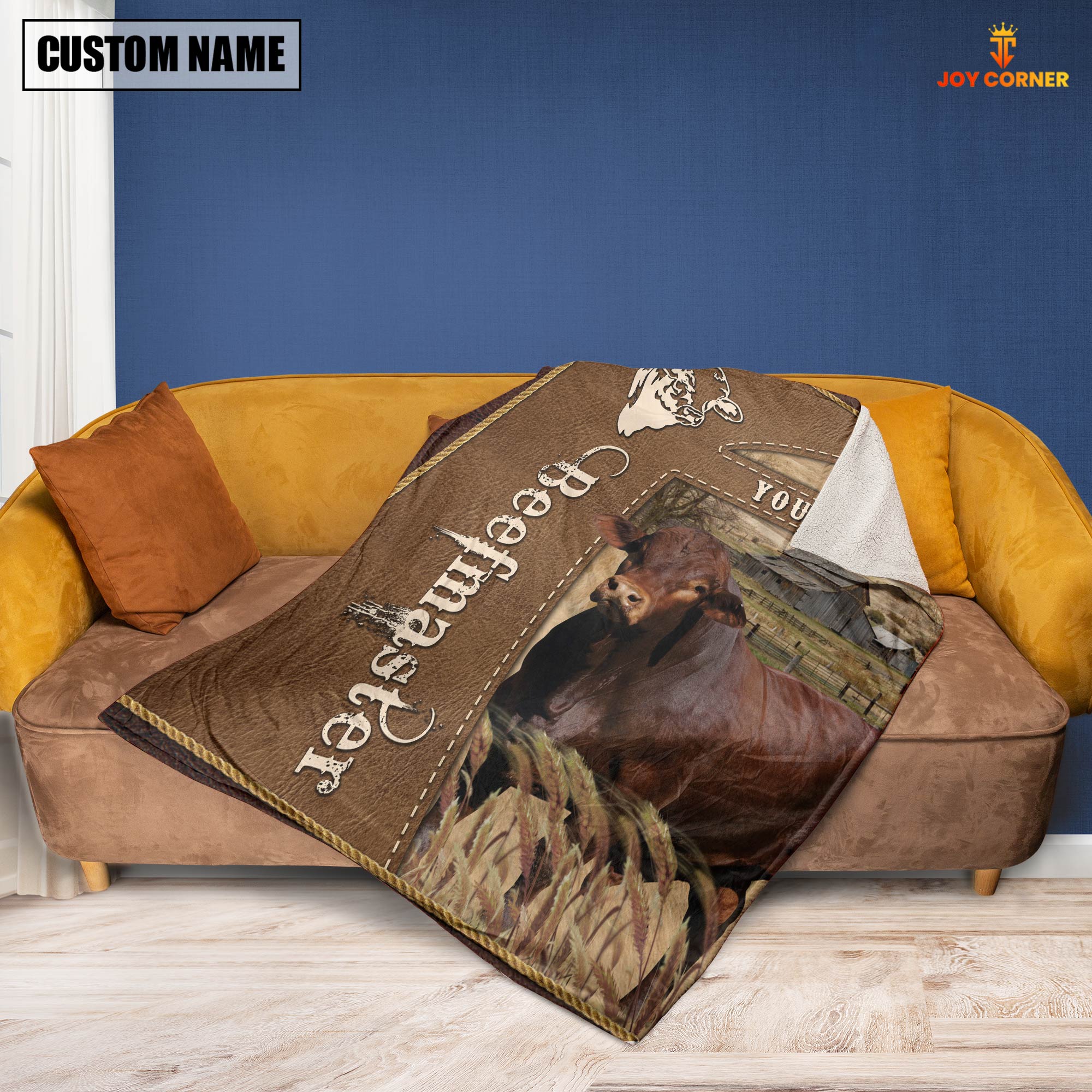Personalized Name Beefmaster Farm Leather Brown Blanket