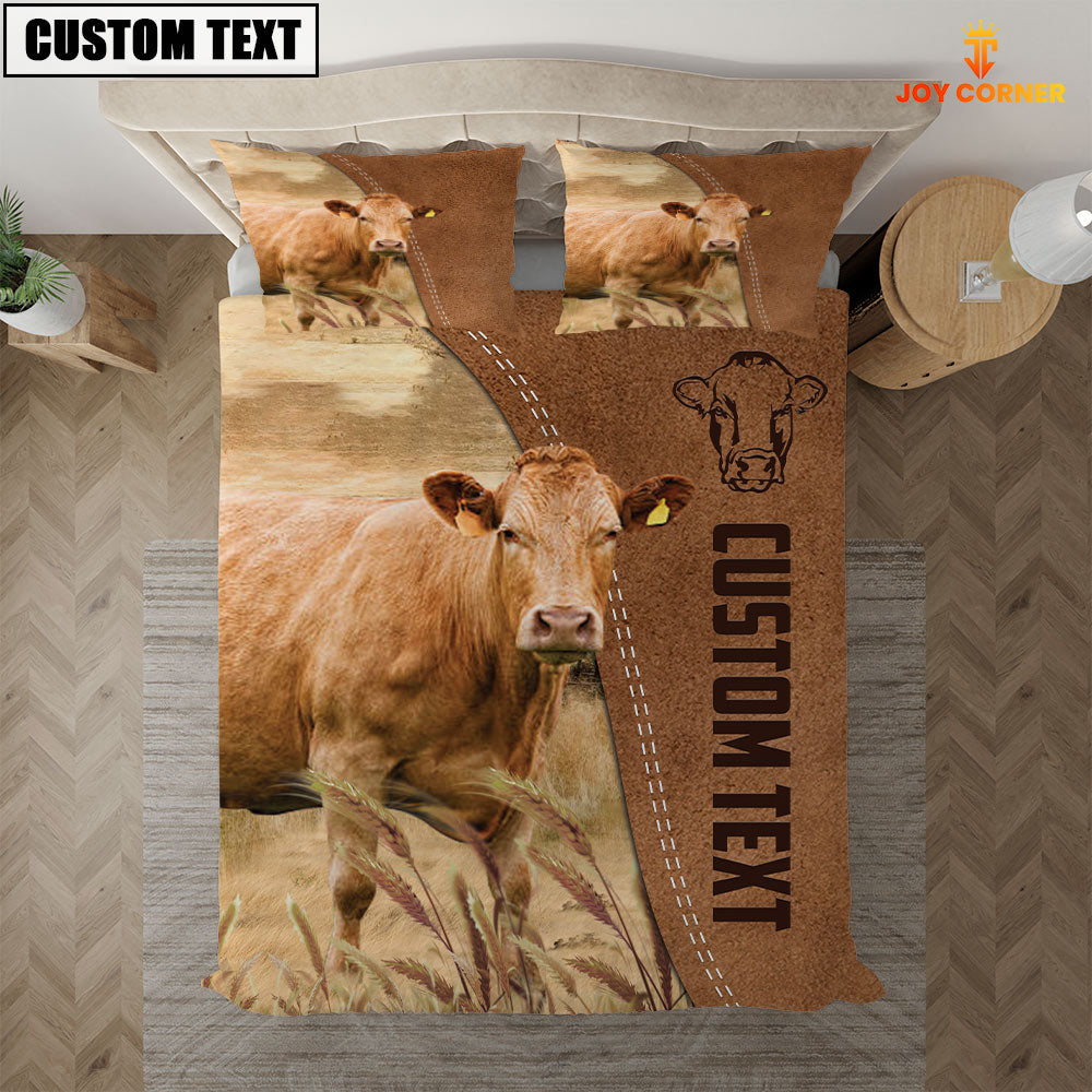 Custom Name Limousin Cattle Brown Bedding Set