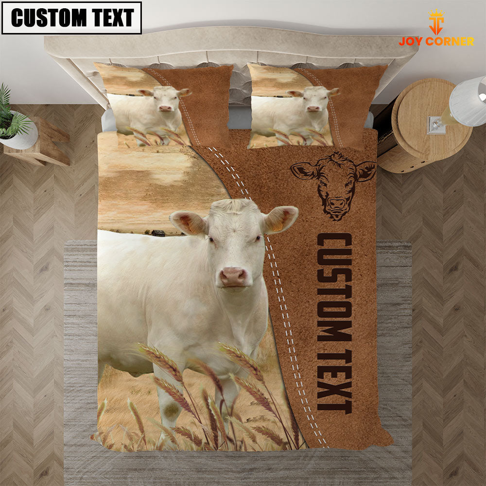 Custom Name Charolais Cattle Brown Bedding Set