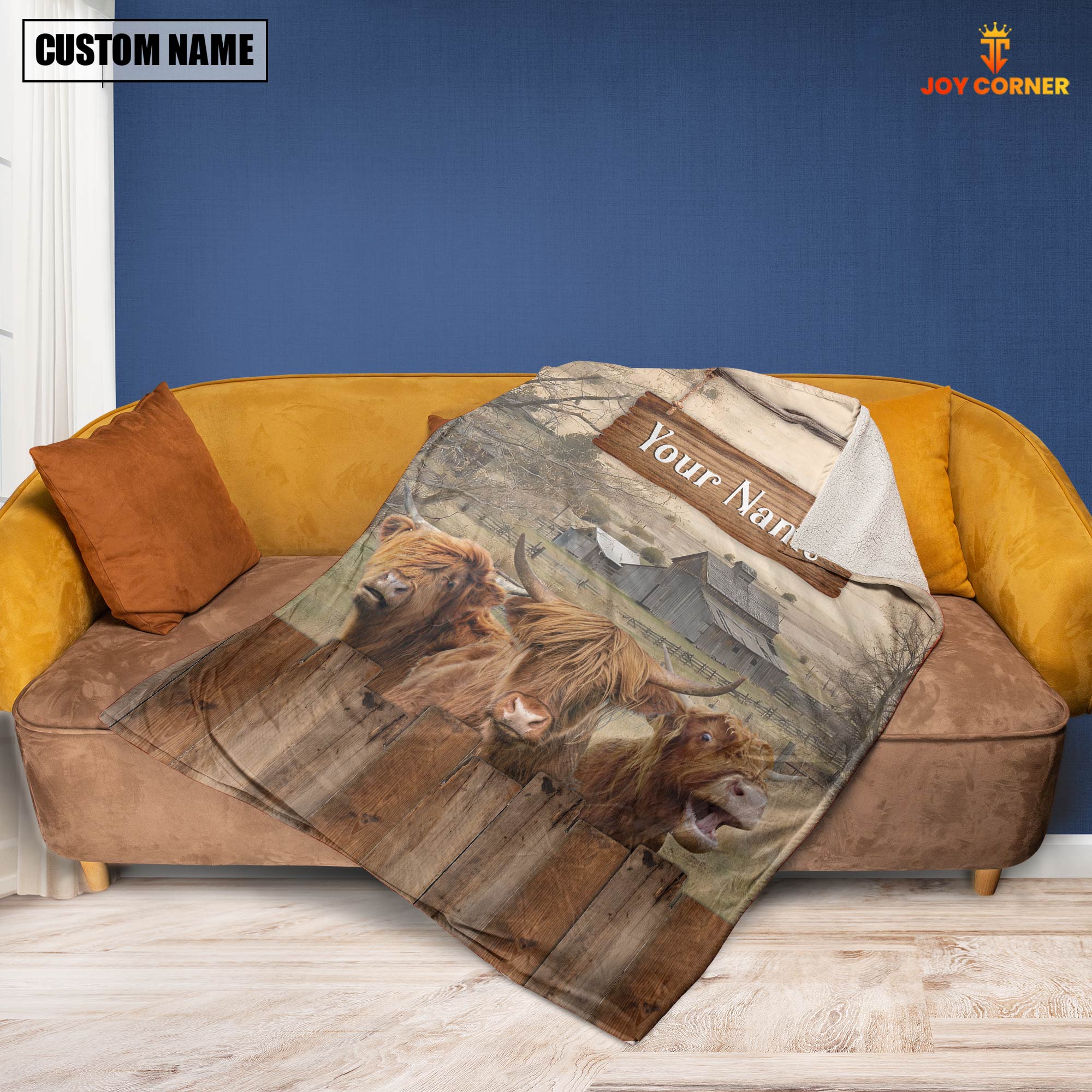 Personalized Name Highland Wooden Pattern Blanket