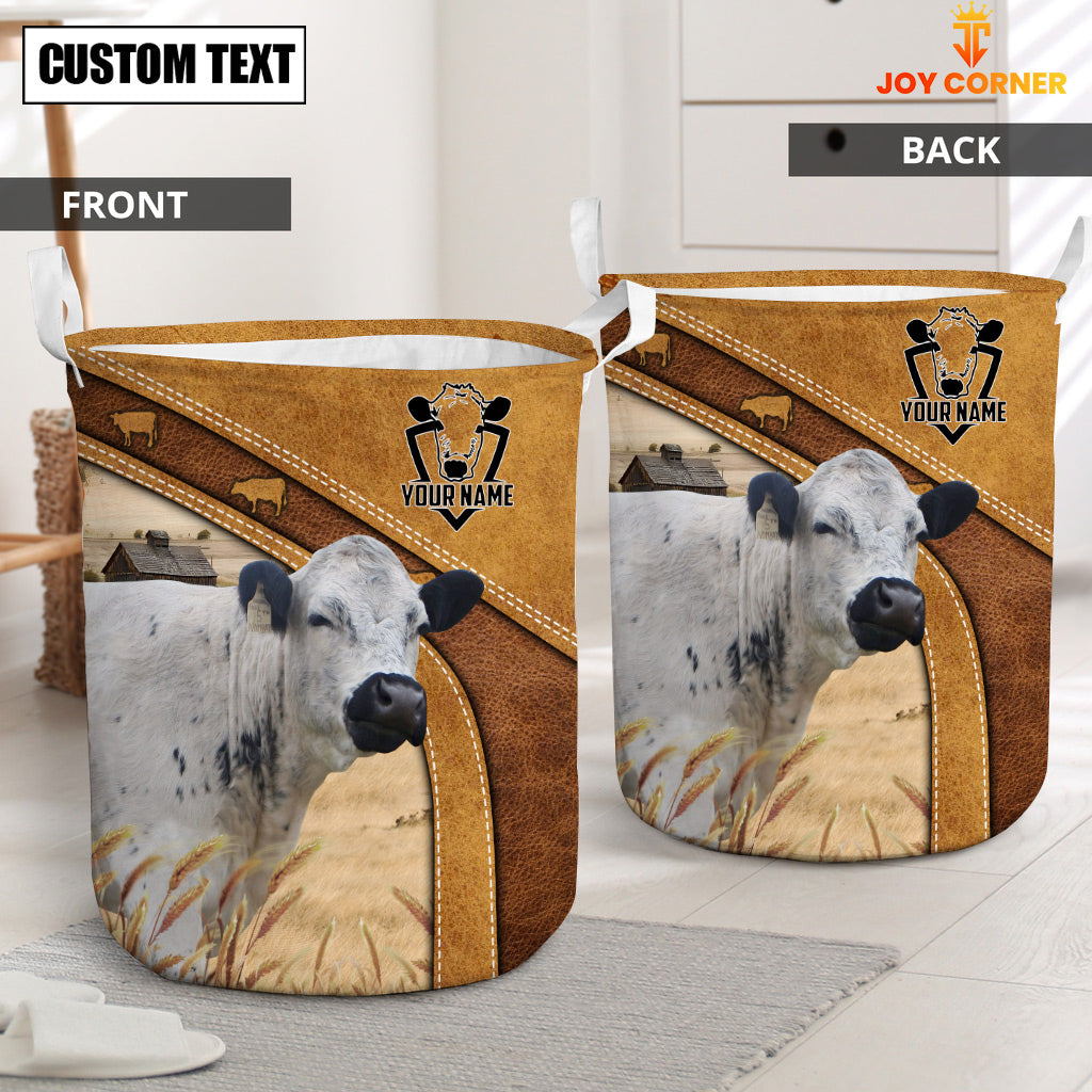 British White Park Cattle Brown Custom Name Basket