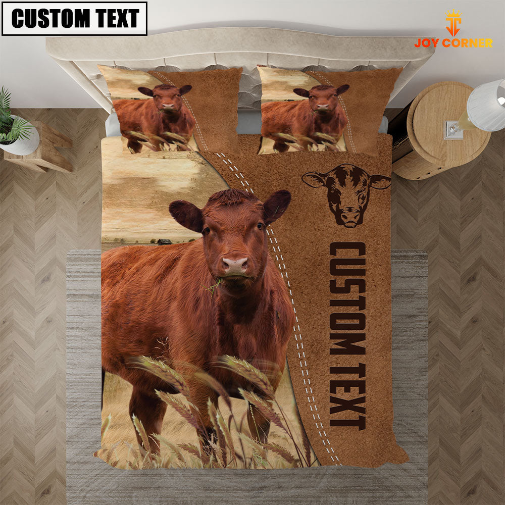 Custom Name Red Angus Cattle Brown Bedding Set