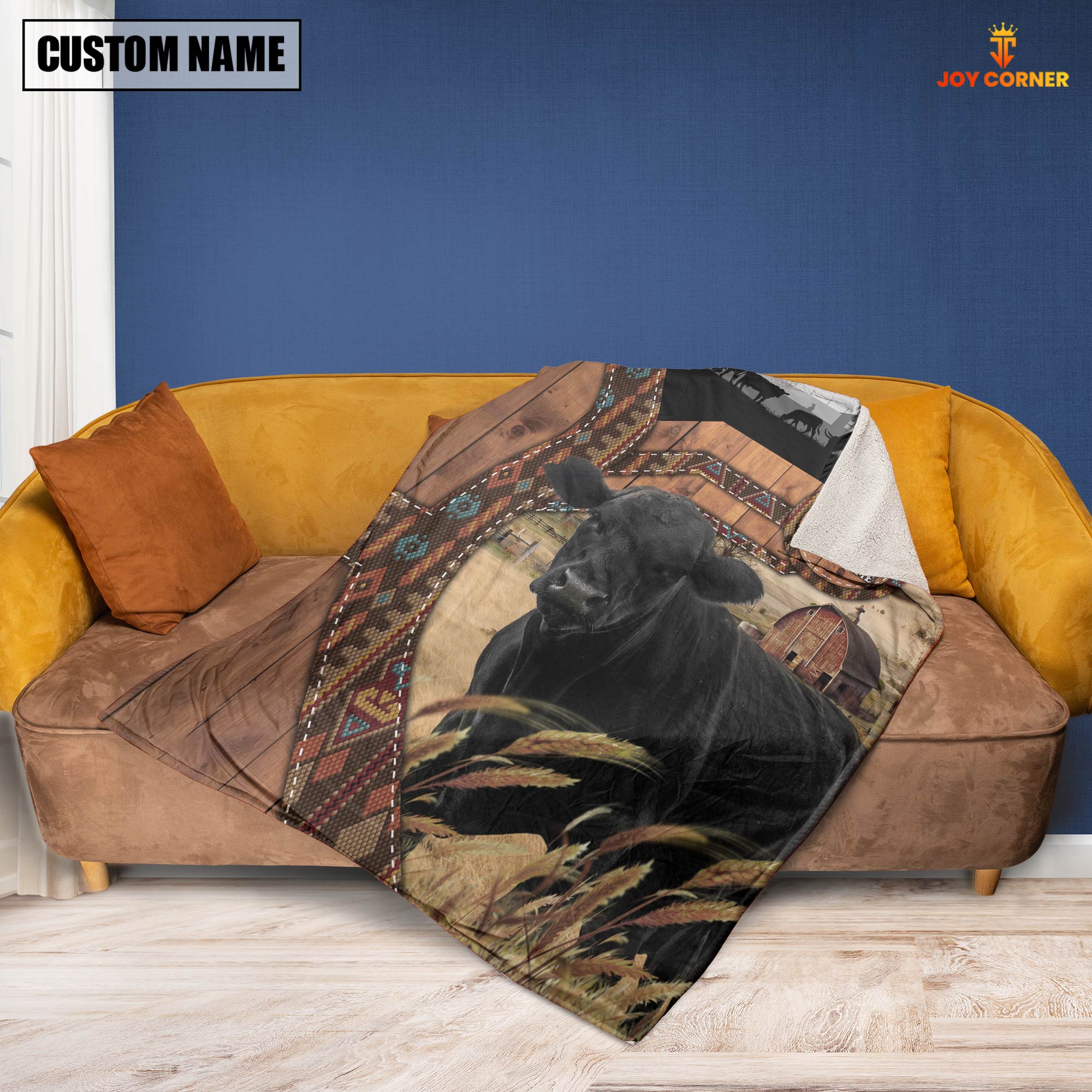Black Angus Custom Name Brocade Pattern Blanket
