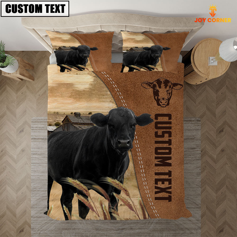 Custom Name Black Angus Cattle Brown Bedding Set