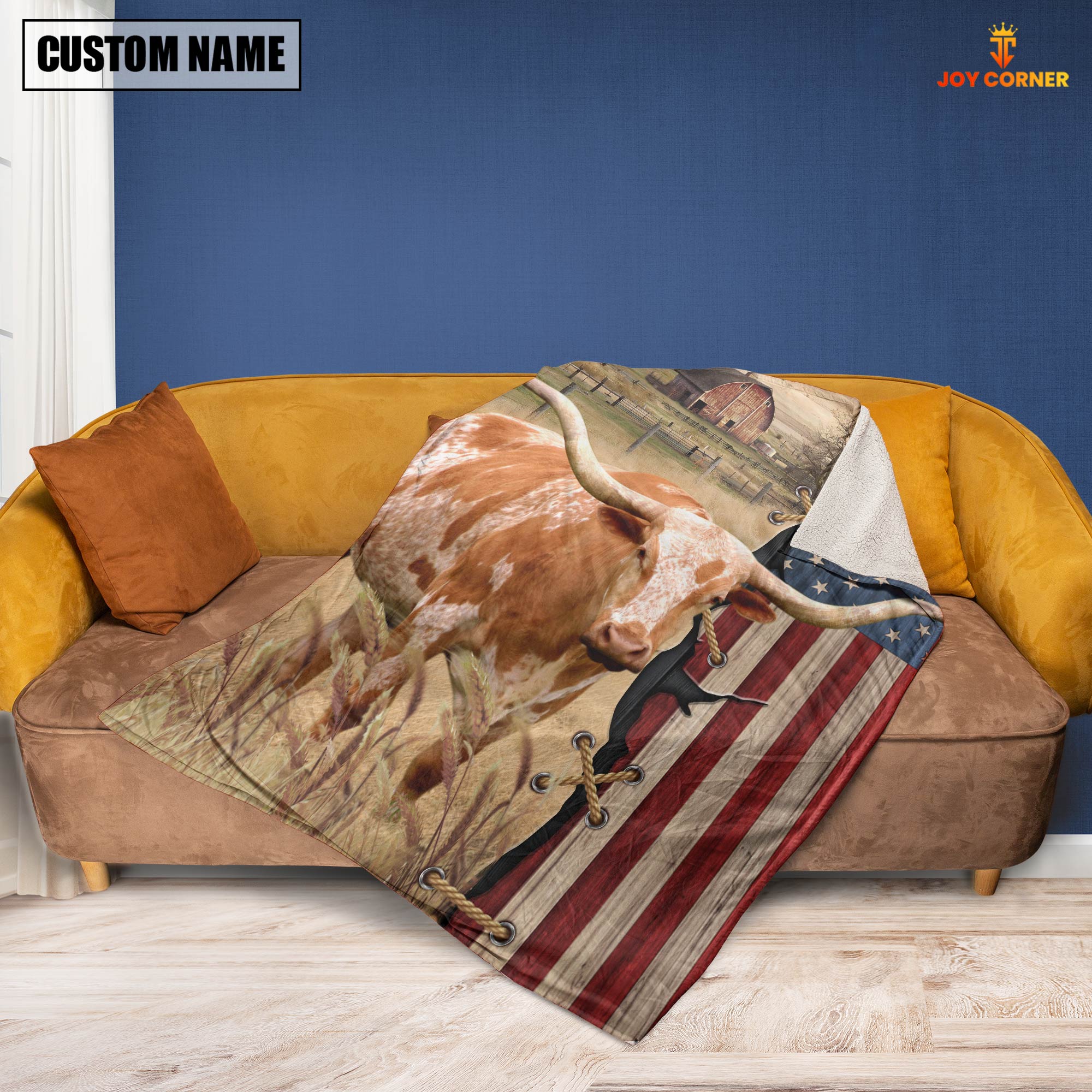Personalized Name Texas Longhorn Flag Vintage Blanket