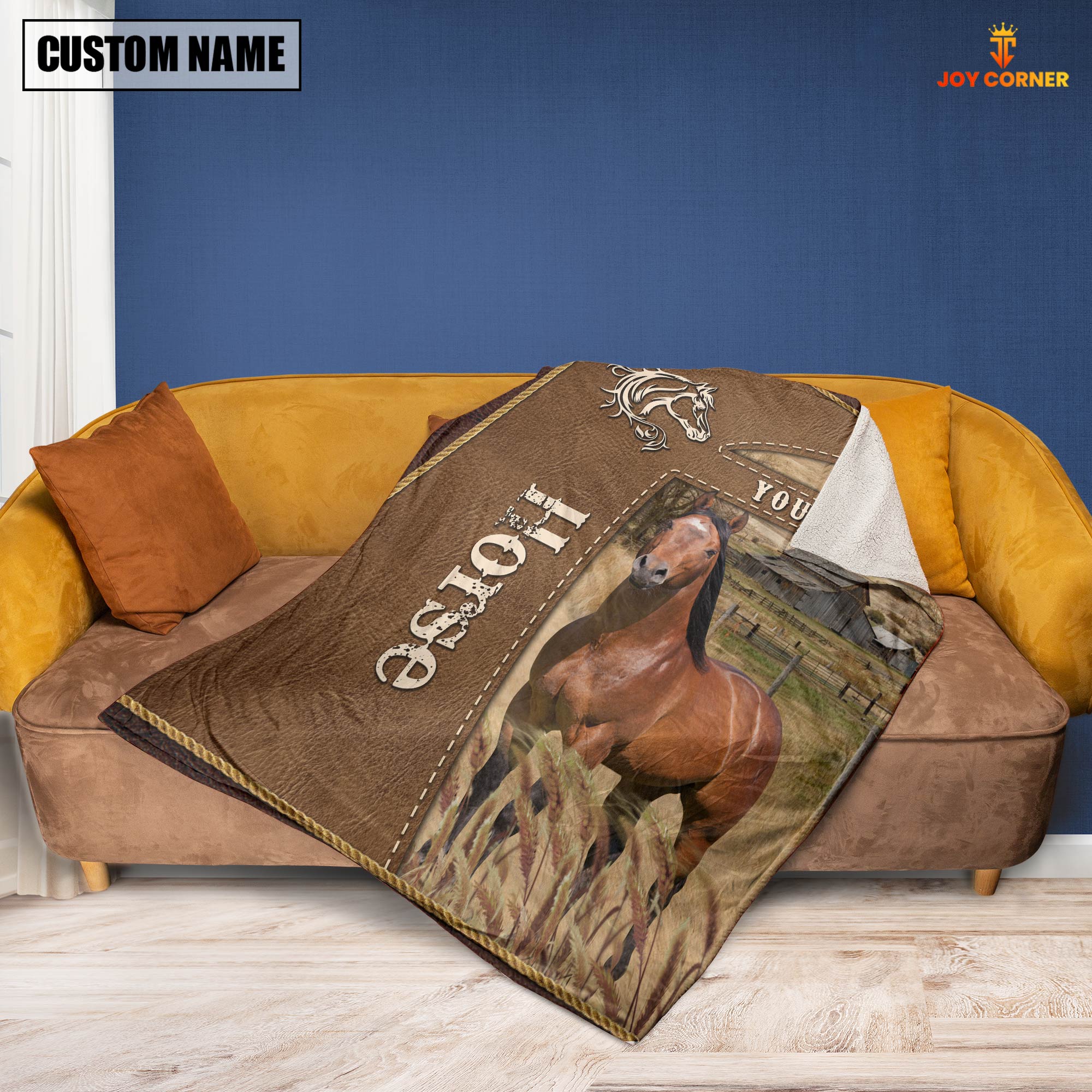 Personalized Name Horse Farm Leather Brown Blanket