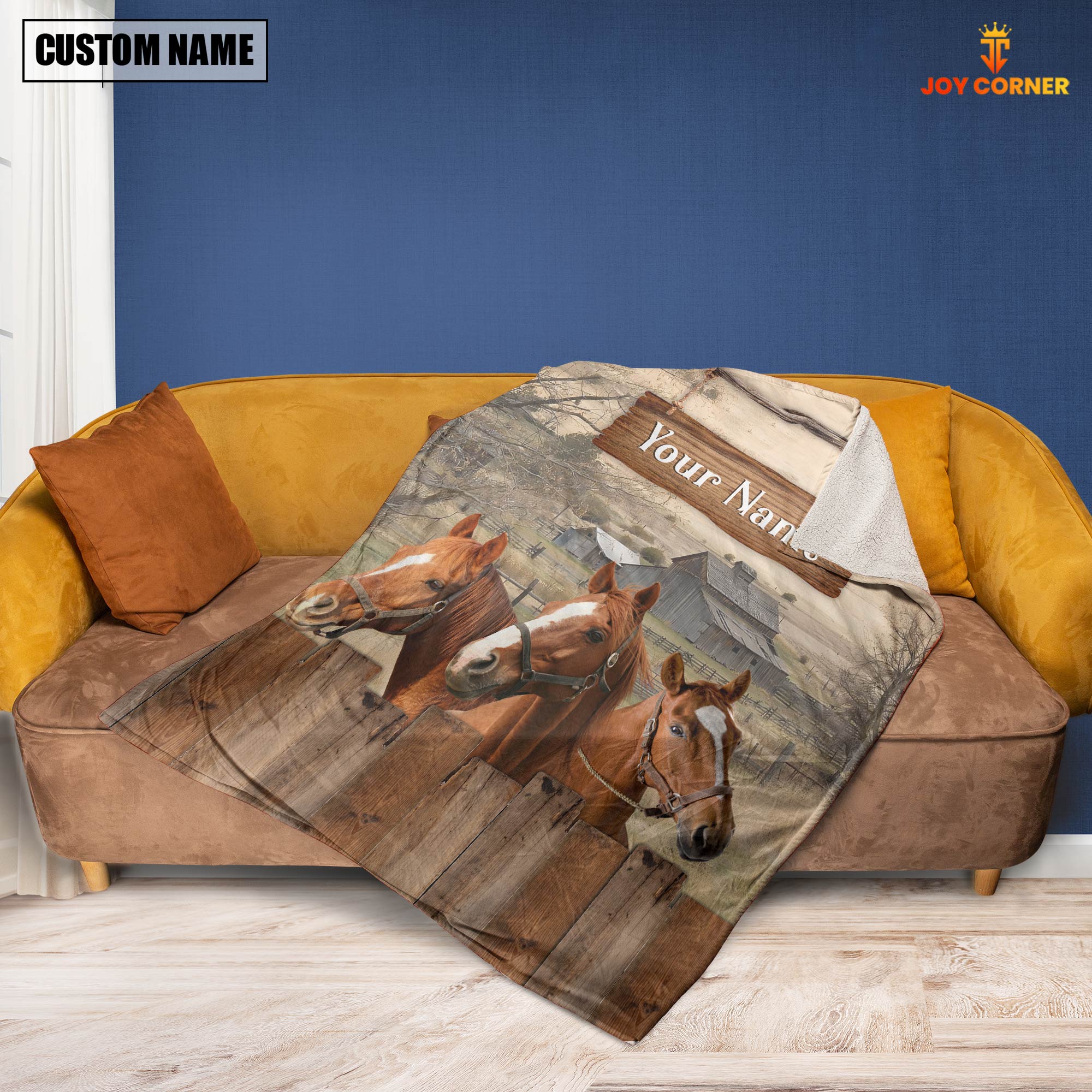 Personalized Name Horse Wooden Pattern Blanket