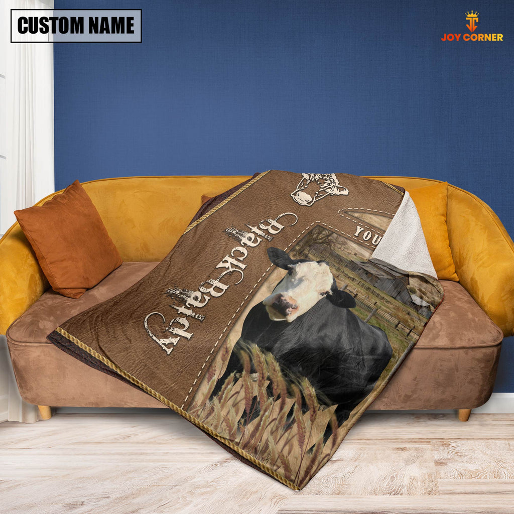 Personalized Name Black Baldy Farm Leather Brown Blanket