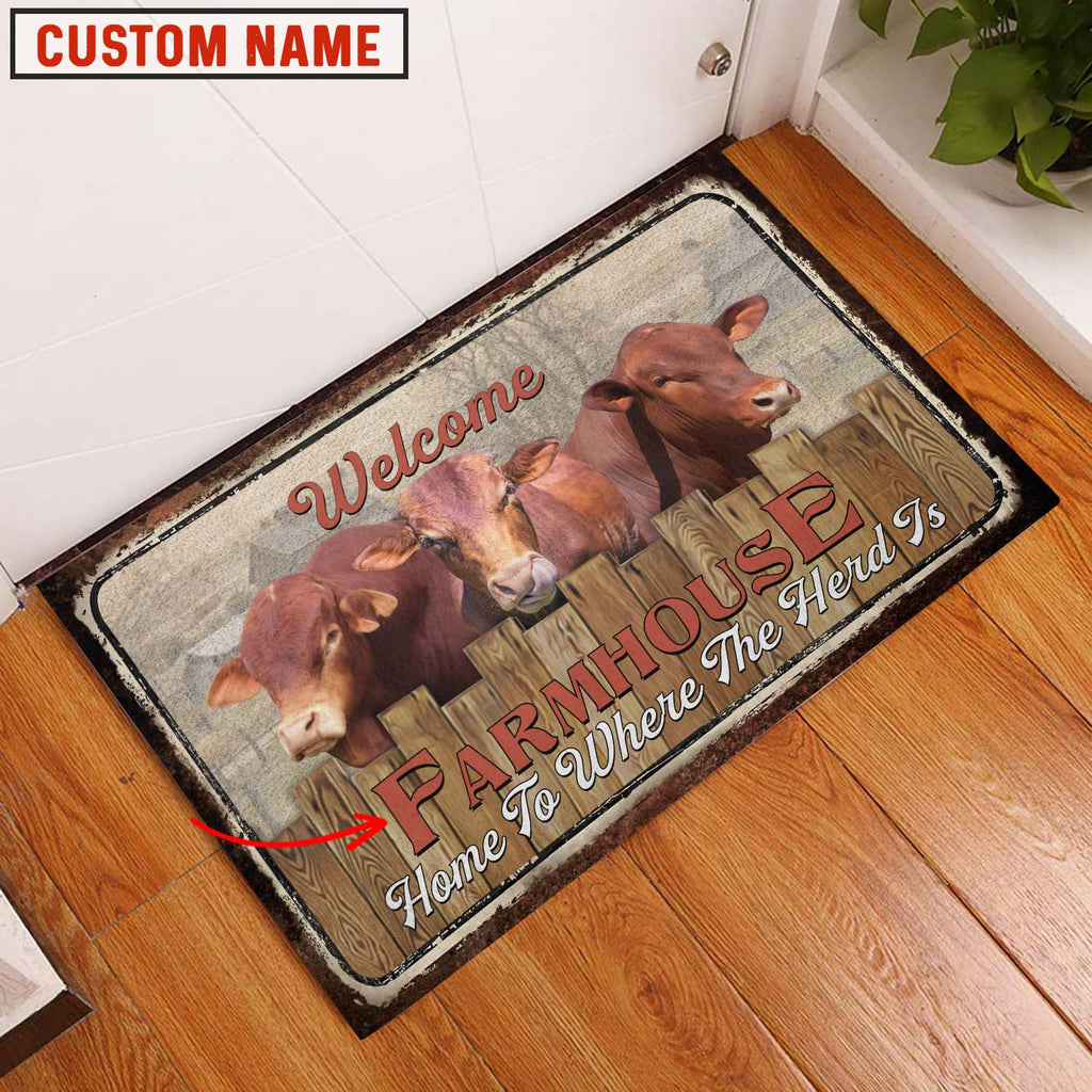 Beefmaster Custom Name- Home To Where The Herd Is FarmHouse Doormat