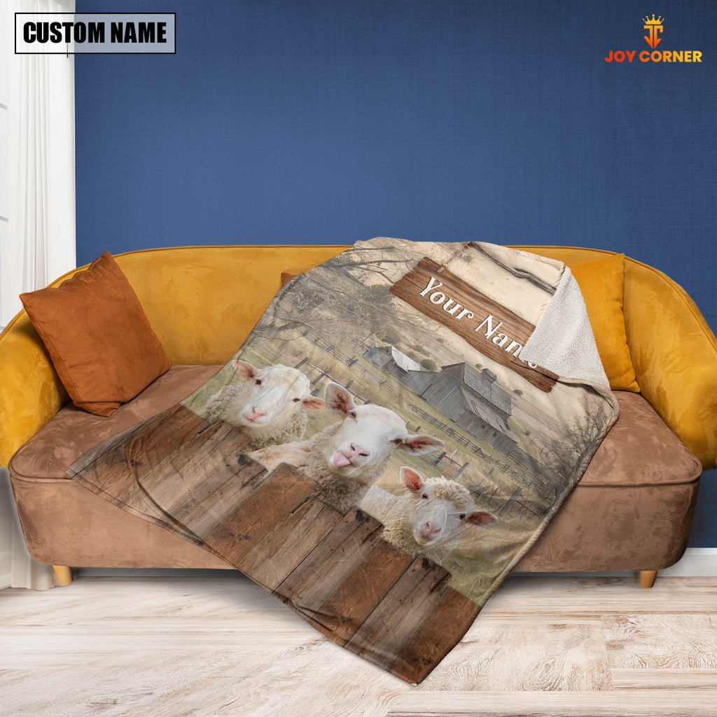 Personalized Name Sheep Wooden Pattern Blanket