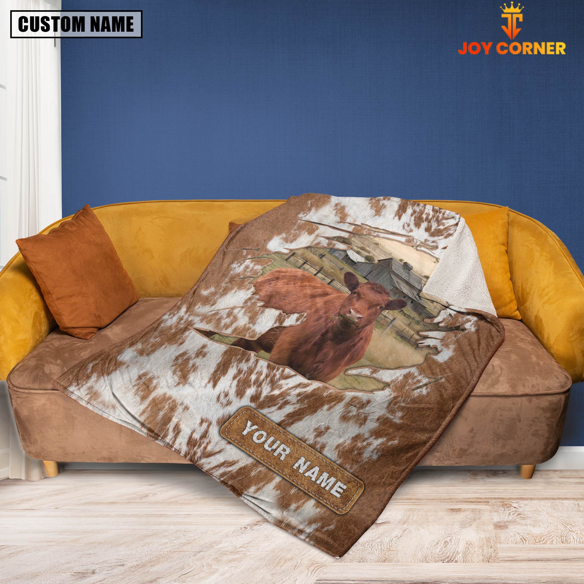 Custom Name Red Angus Cow Hair Pattern Blanket