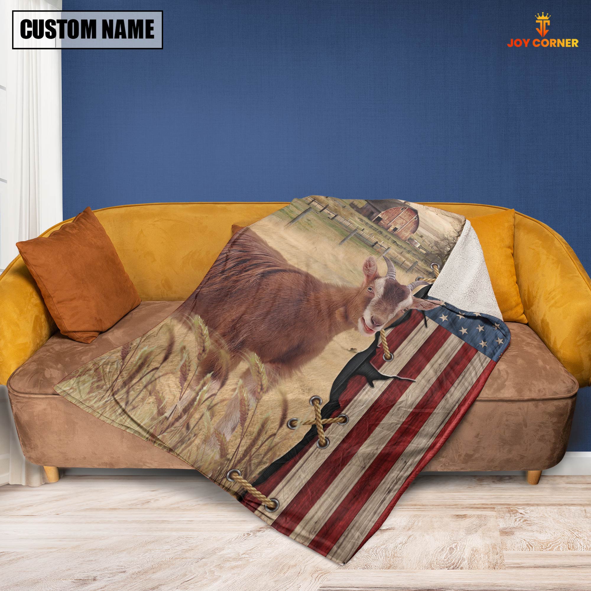 Personalized Name Goat Flag Vintage Blanket