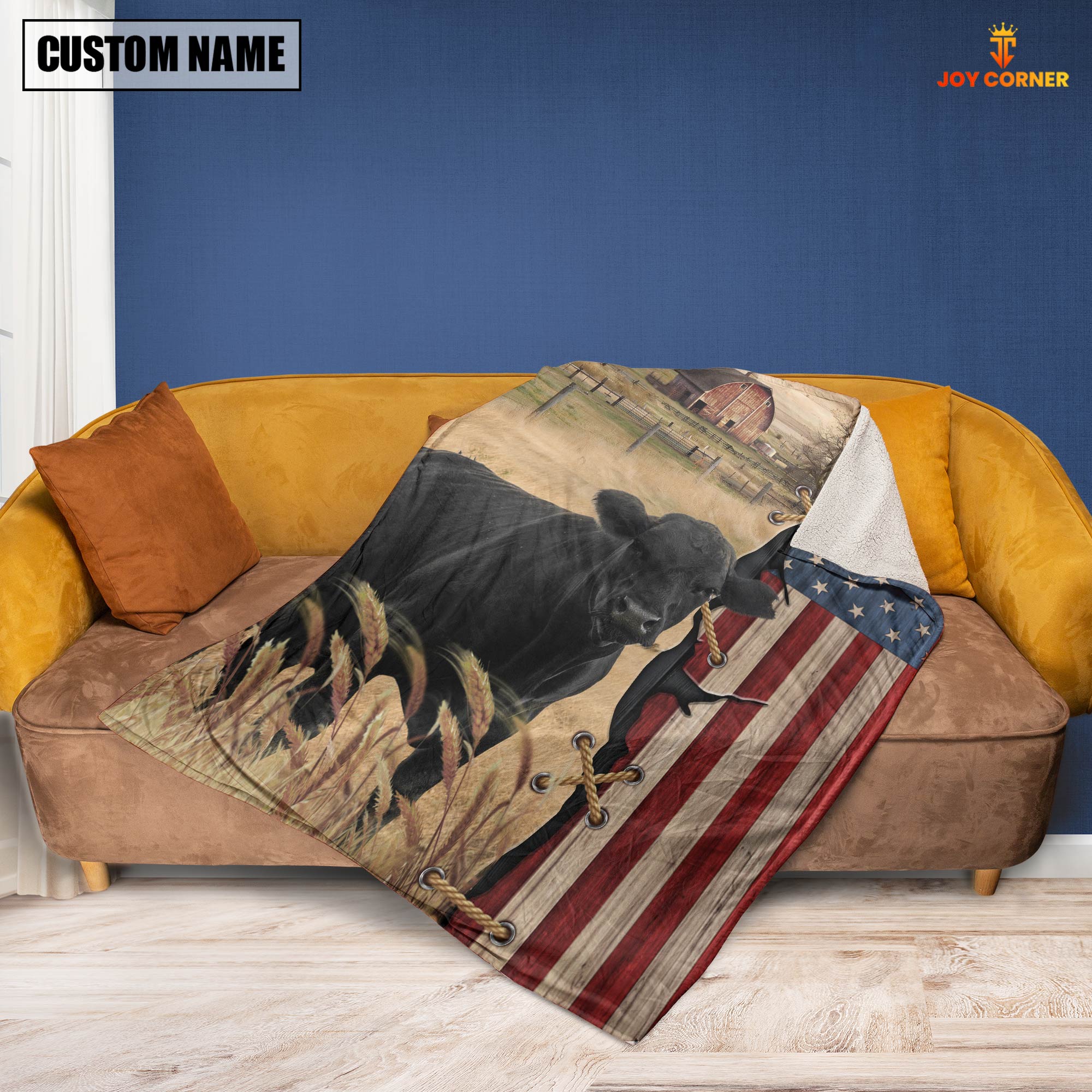 Personalized Name Black Angus Flag Vintage Blanket
