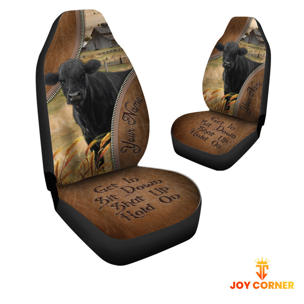 Black Angus Customized Name Leather Pattern Car Seat Covers (2Pcs)