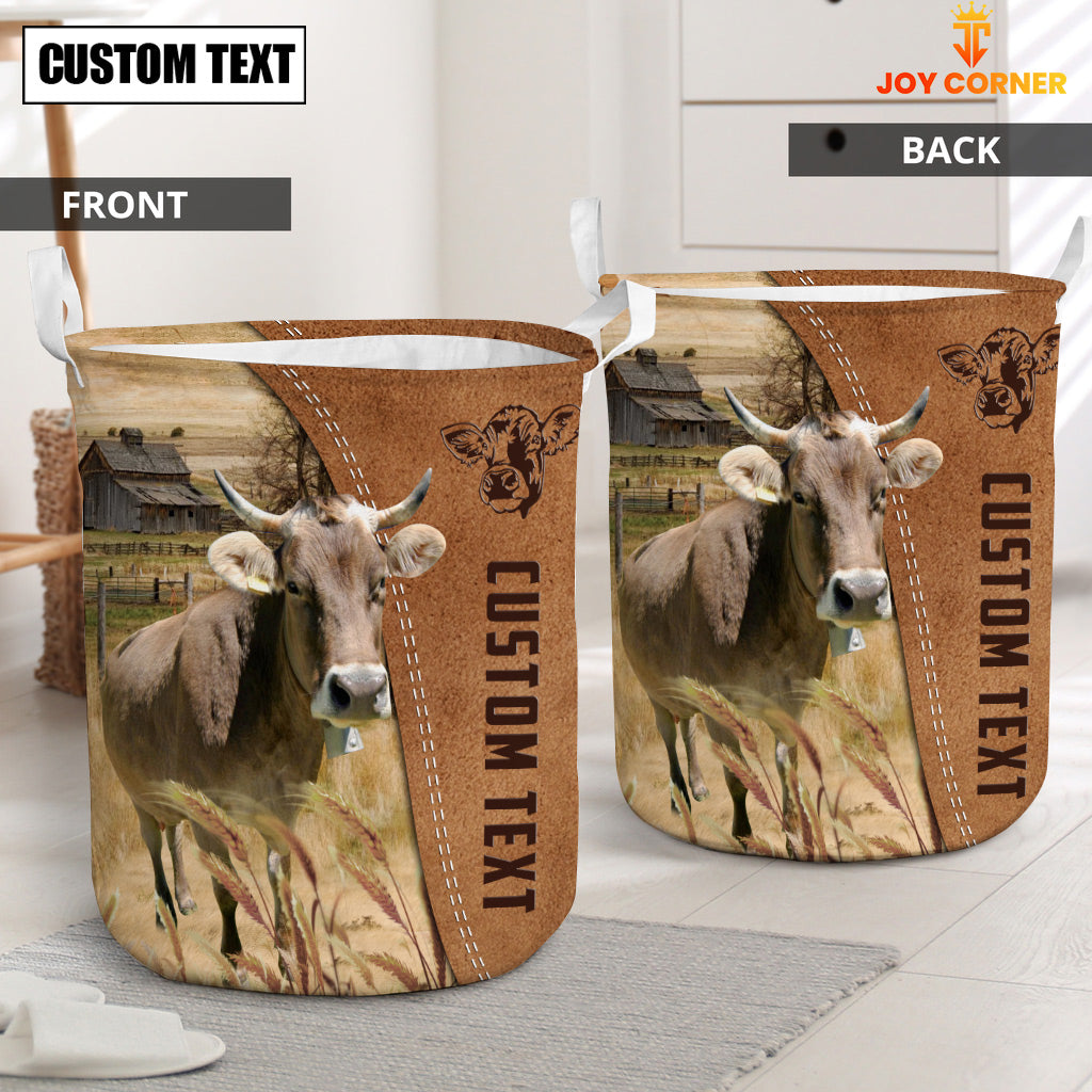 Brown Swiss Brown Farm Custom Name Laundry Basket