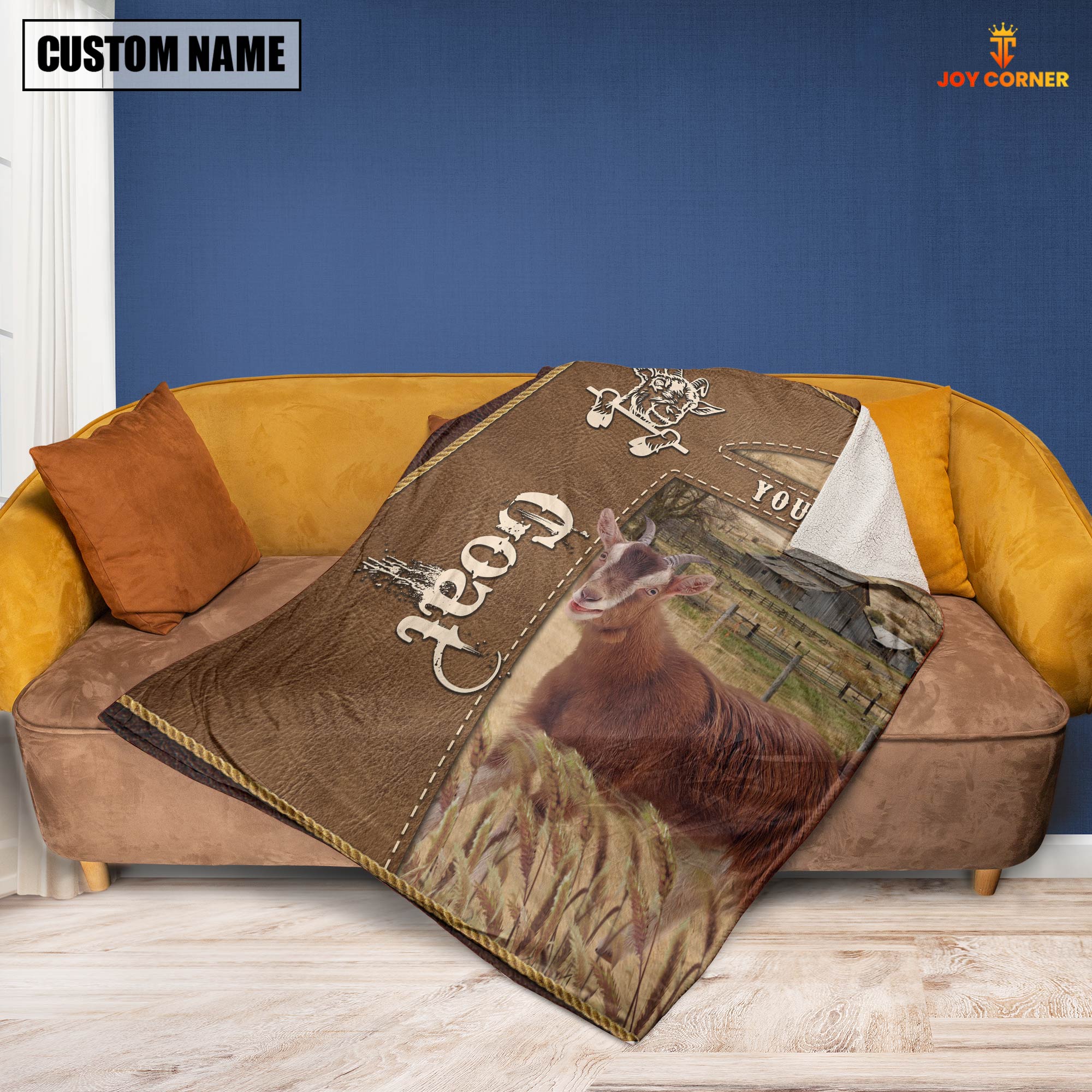 Personalized Name Goat Farm Leather Brown Blanket