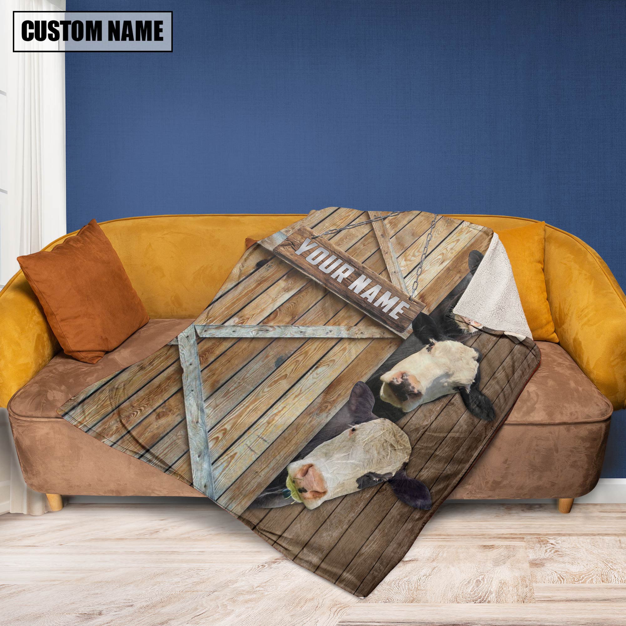 Personalized Name Black Baldy Barn Blanket