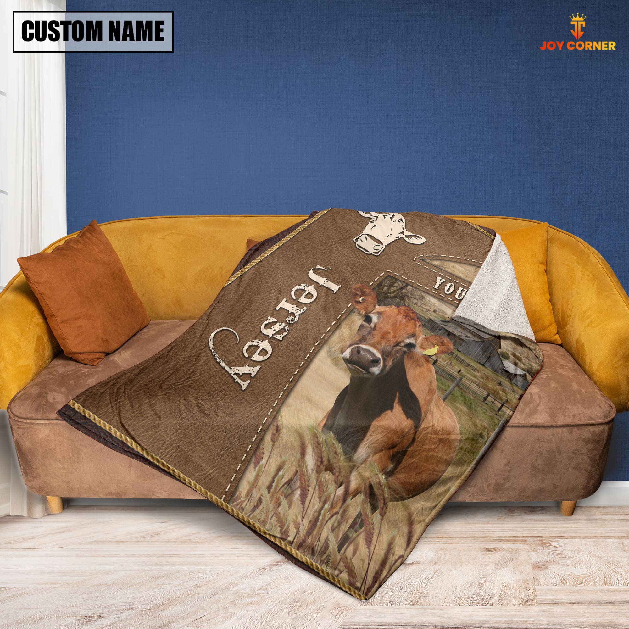 Personalized Name Jersey Farm Leather Brown Blanket