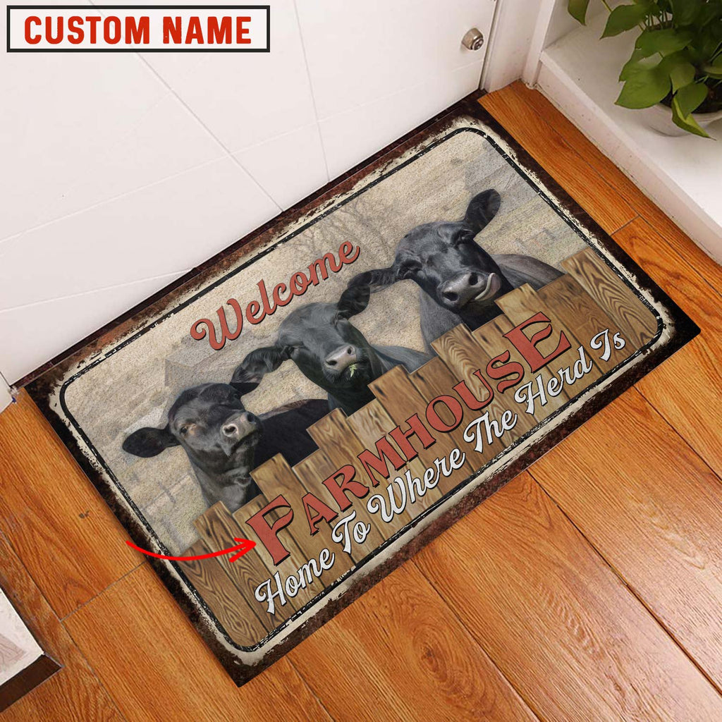 Black Angus Custom Name - Home To Where The Herd Is FarmHouse Doormat