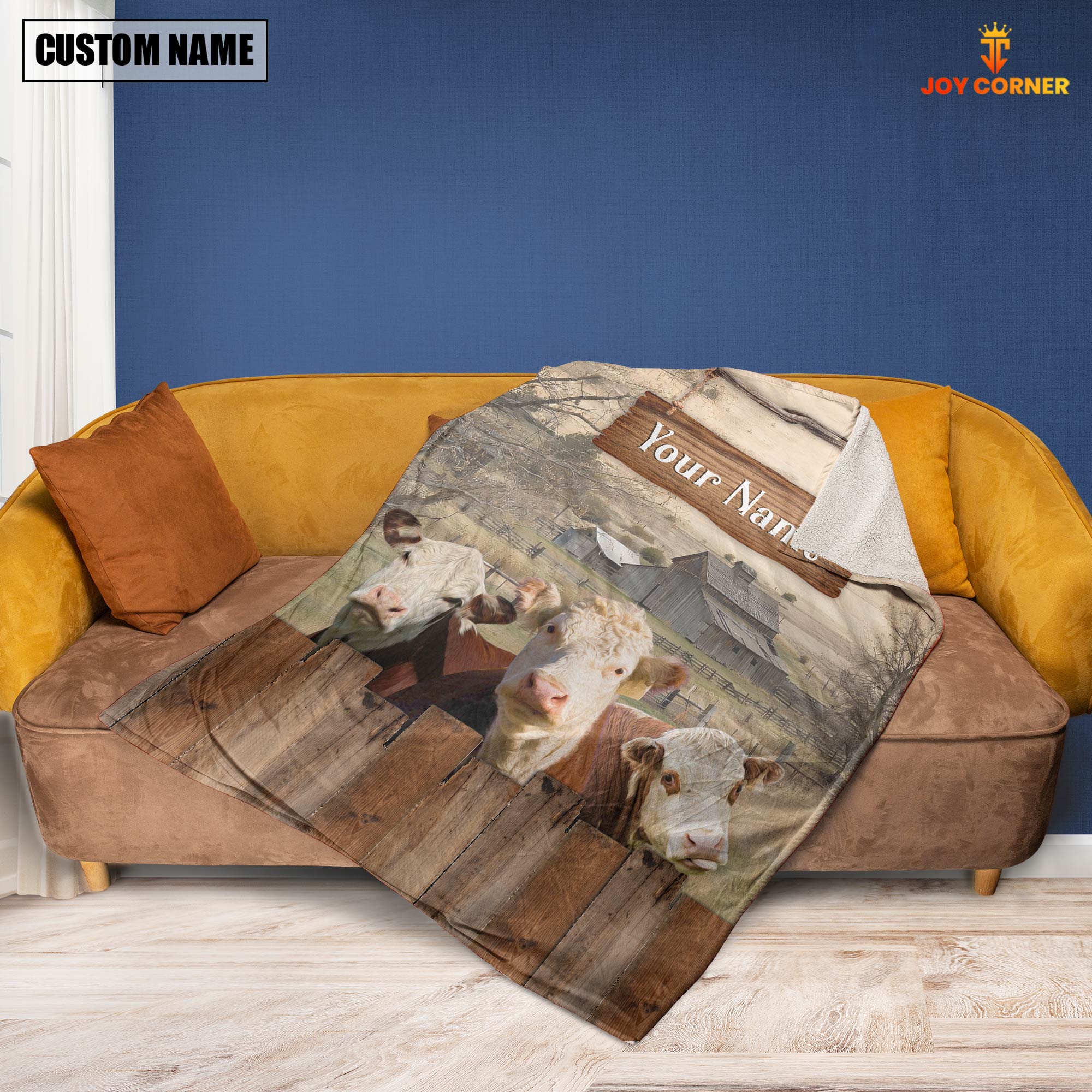Personalized Name Hereford Wooden Pattern Blanket