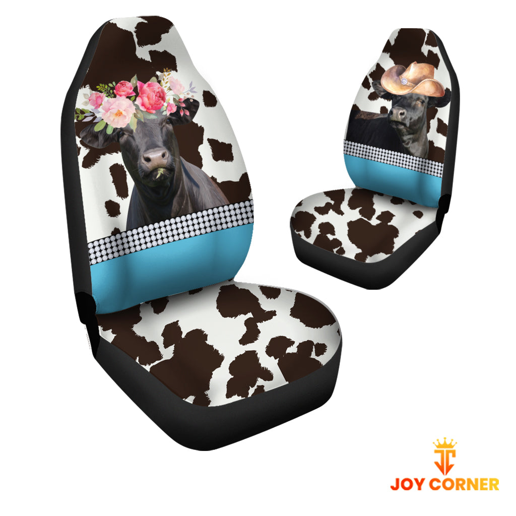 Black Angus Pattern Customized Name Dairy Cow Car Seat Cover Set