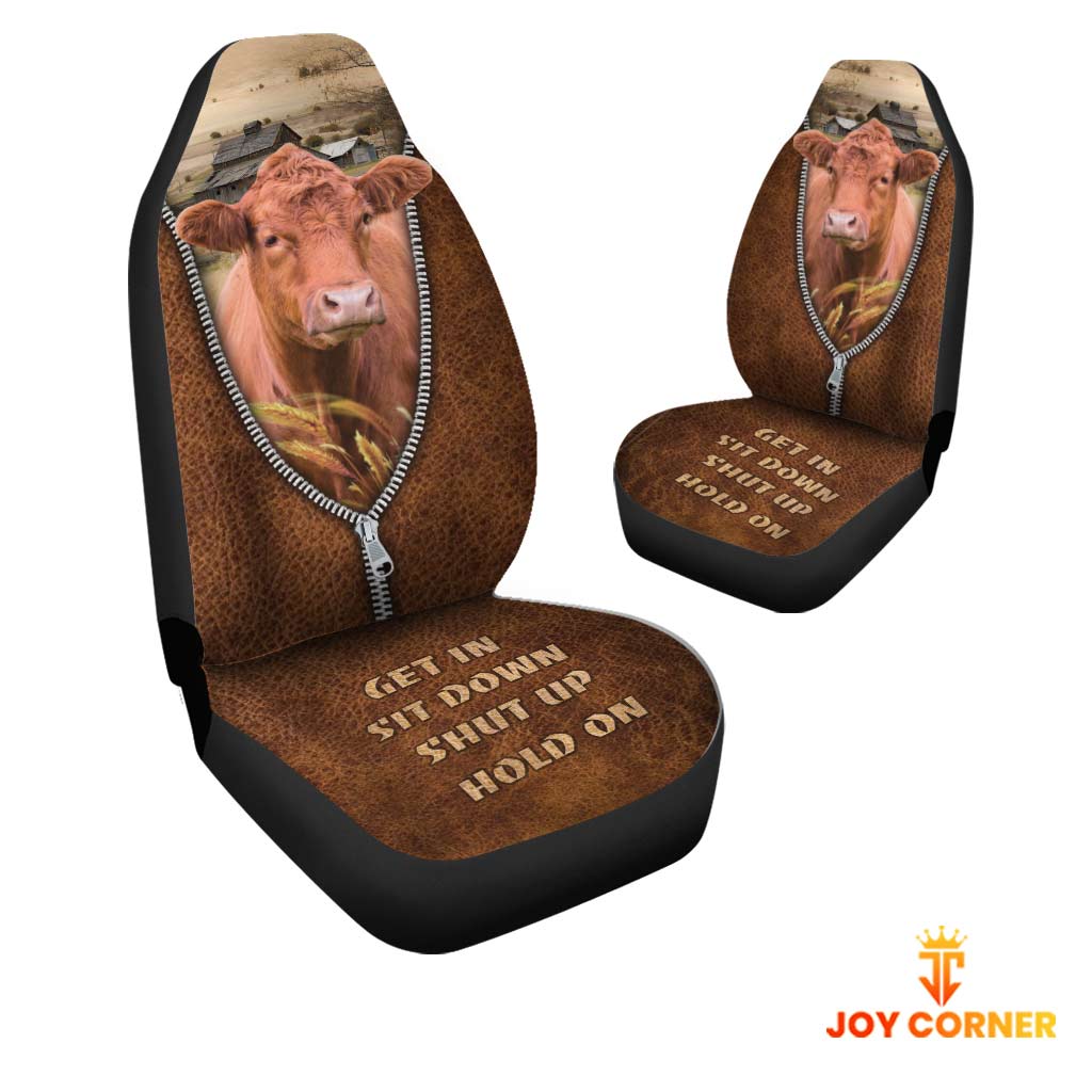 Red Angus Zipper Leather Pattern Car Seat Covers Universal Fit (2Pcs)