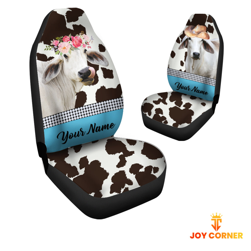 Brahman Pattern Customized Name Dairy Cow Car Seat Cover Set