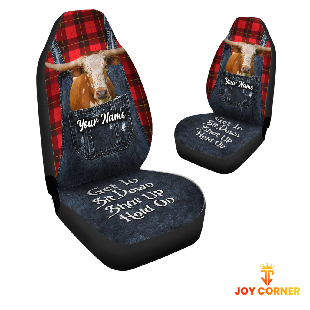 Customized Name Texas Longhorn Jean Overalls Pattern Car Seat Covers (2Pcs)