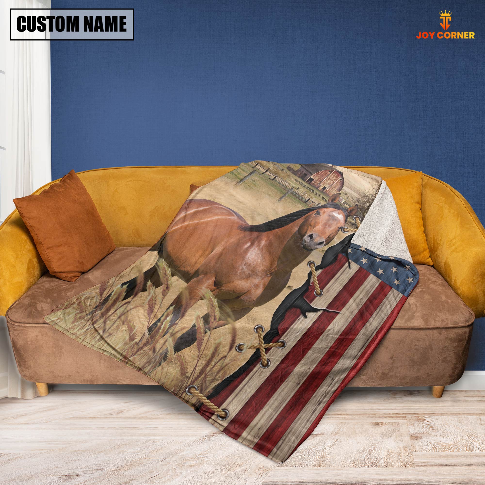 Personalized Name Horse Flag Vintage Blanket