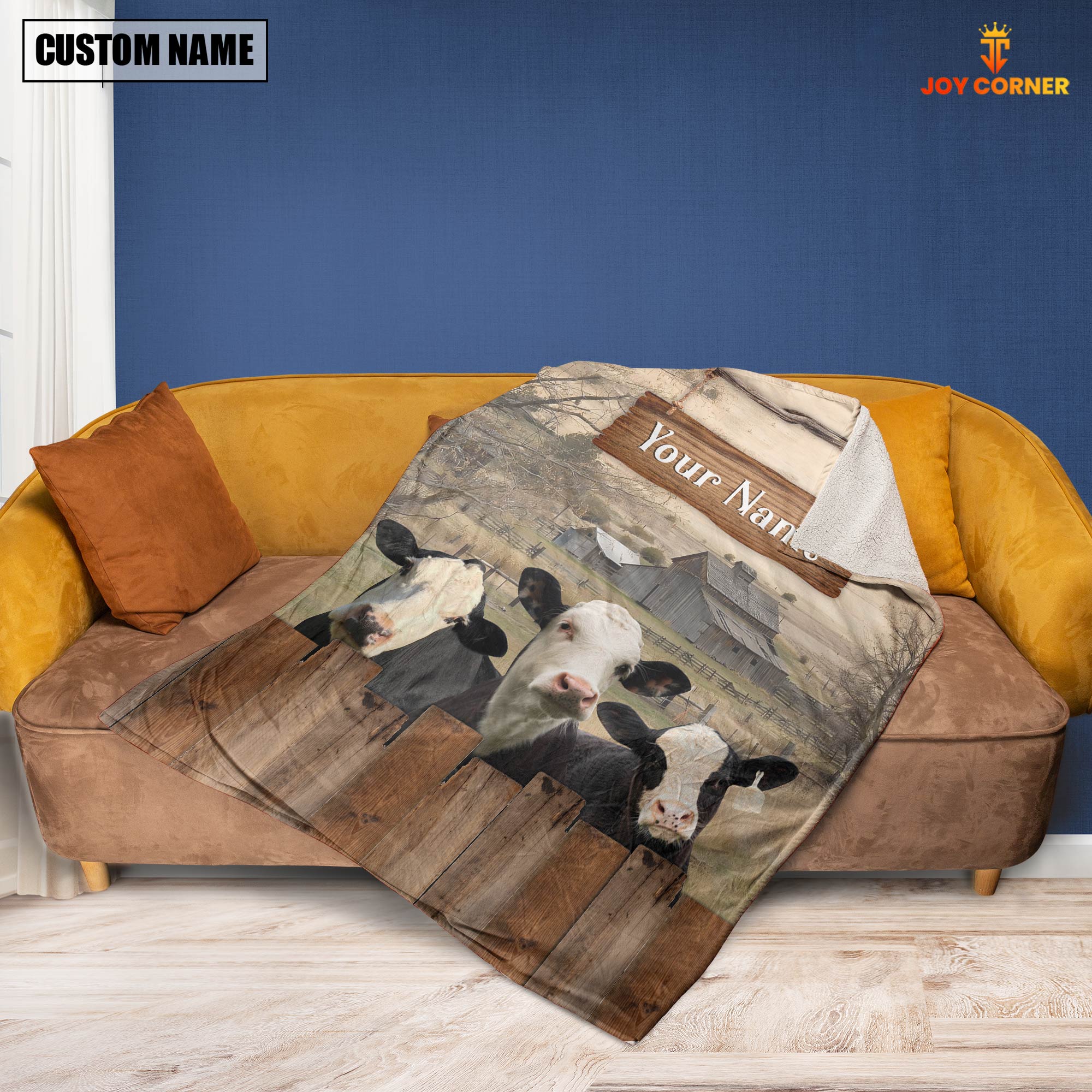 Personalized Name Black Hereford Wooden Pattern Blanket