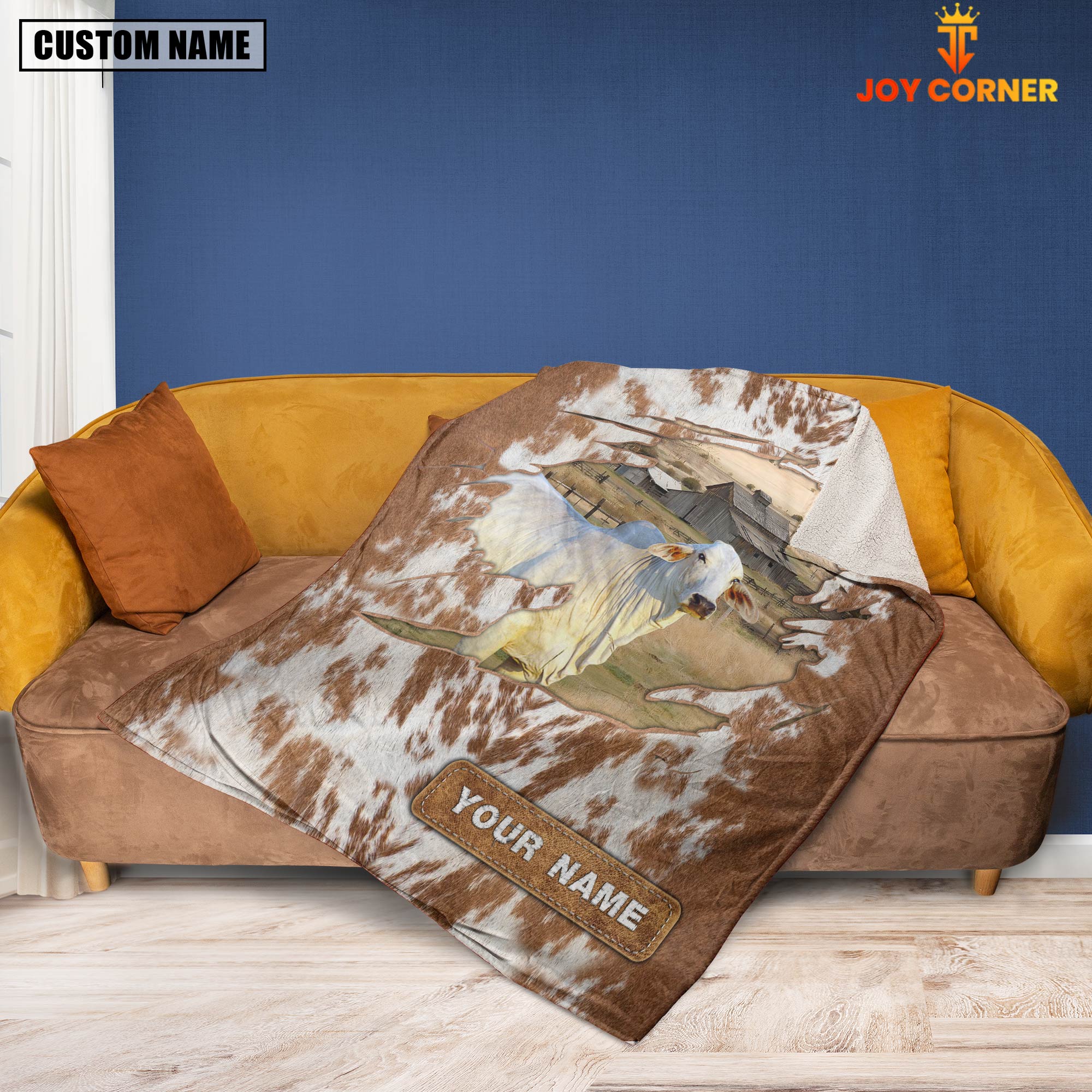 Custom Name Brahman Cow Hair Pattern Blanket