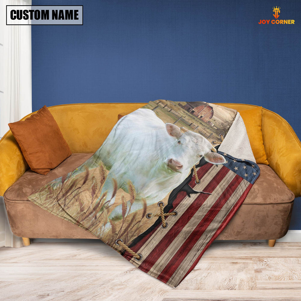 Personalized Name Charolais Flag Vintage Blanket