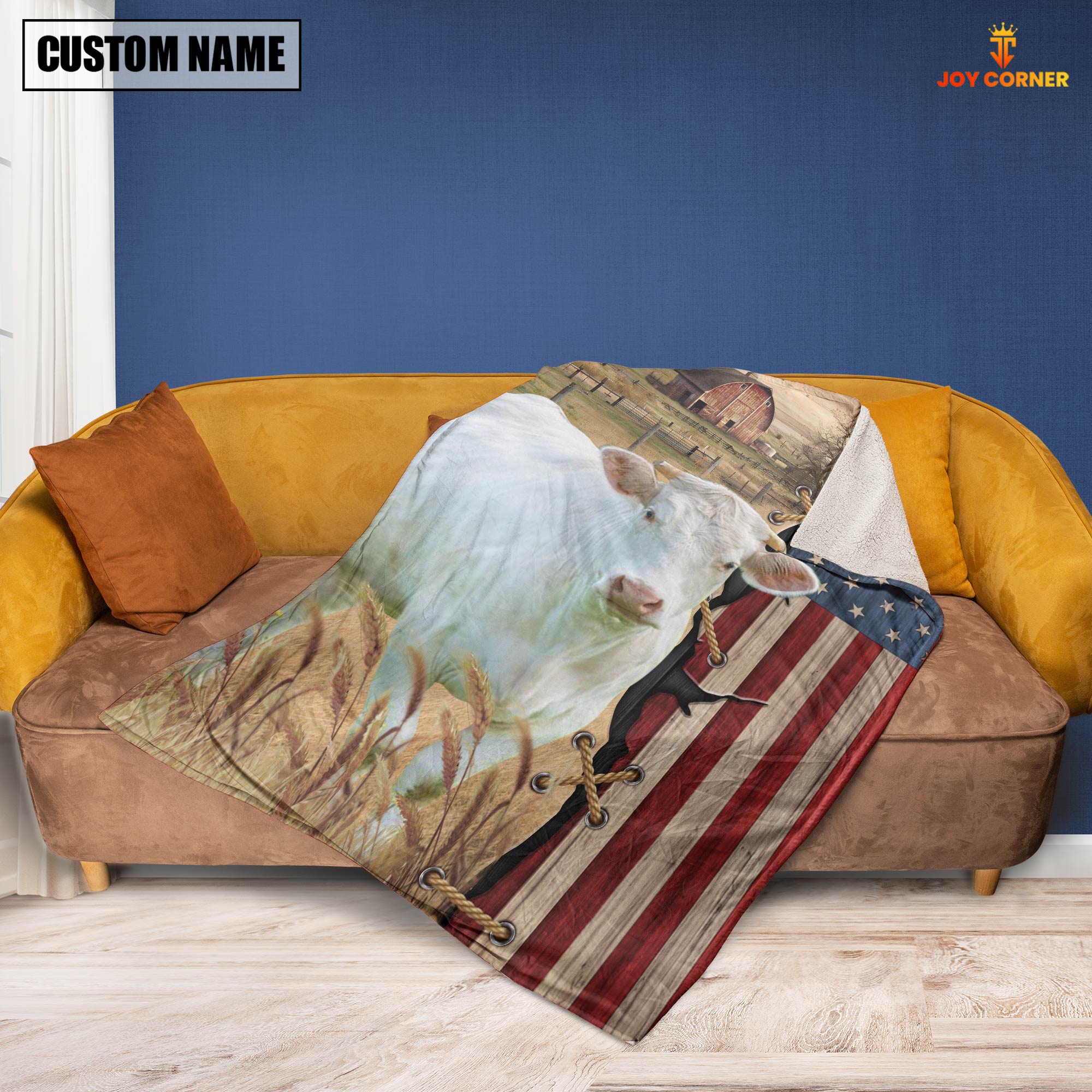 Personalized Name Charolais Flag Vintage Blanket