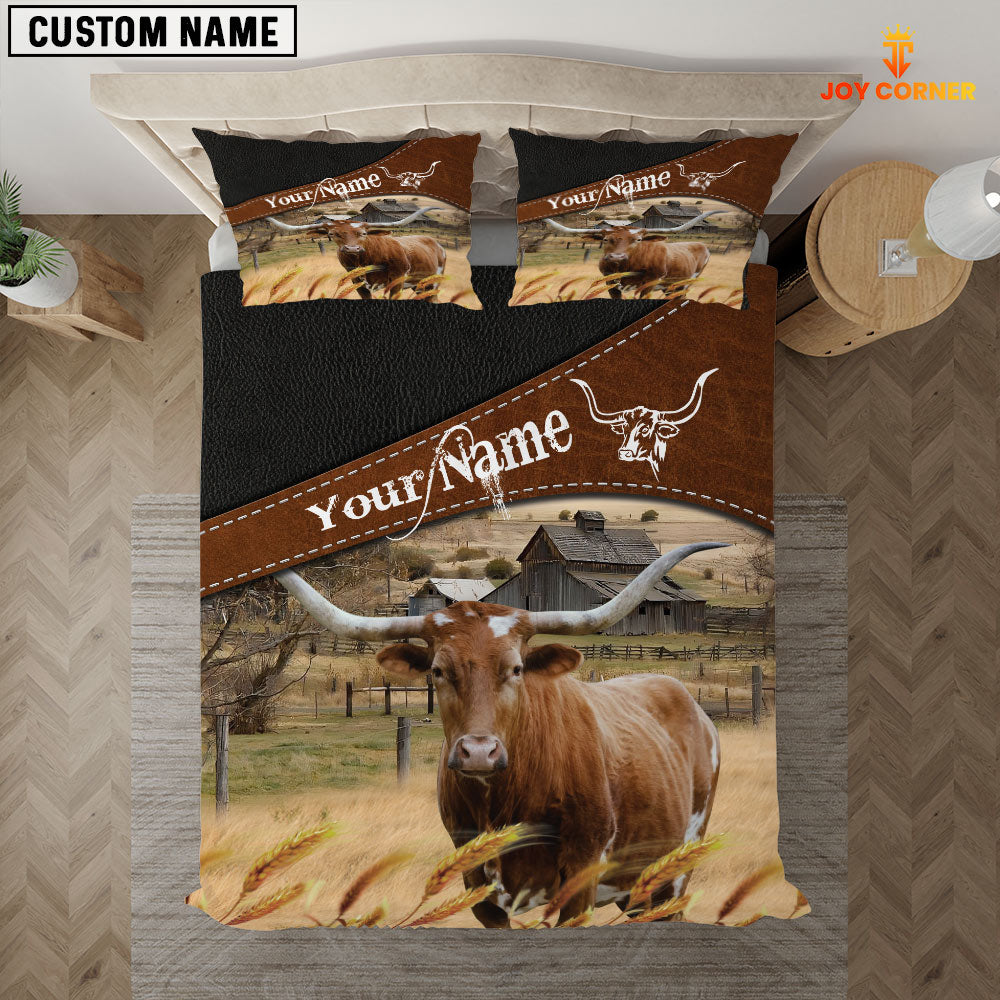 Texas Longhorn On The Field Customized Name 3D Bedding Set