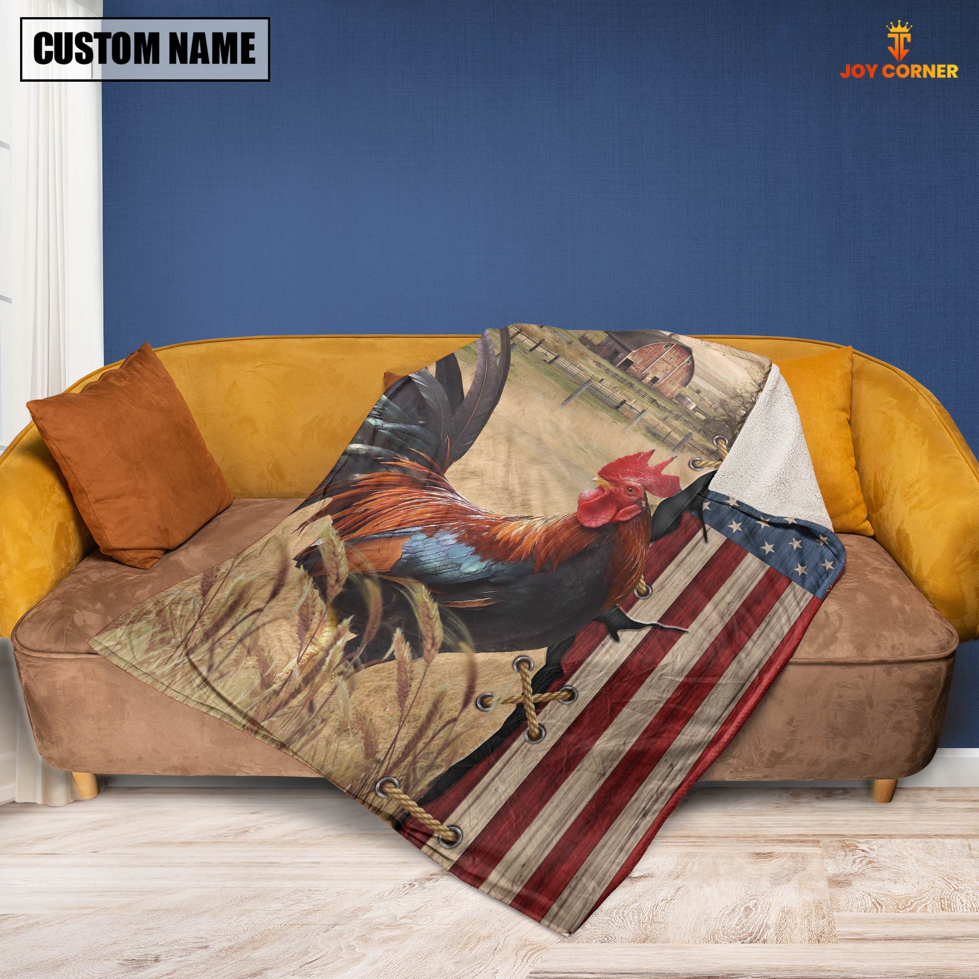 Personalized Name Chicken Flag Vintage Blanket