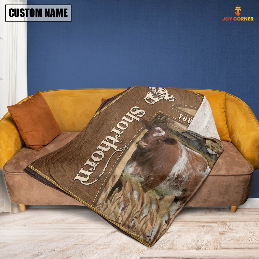 Personalized Name Shorthorn Farm Leather Brown Blanket