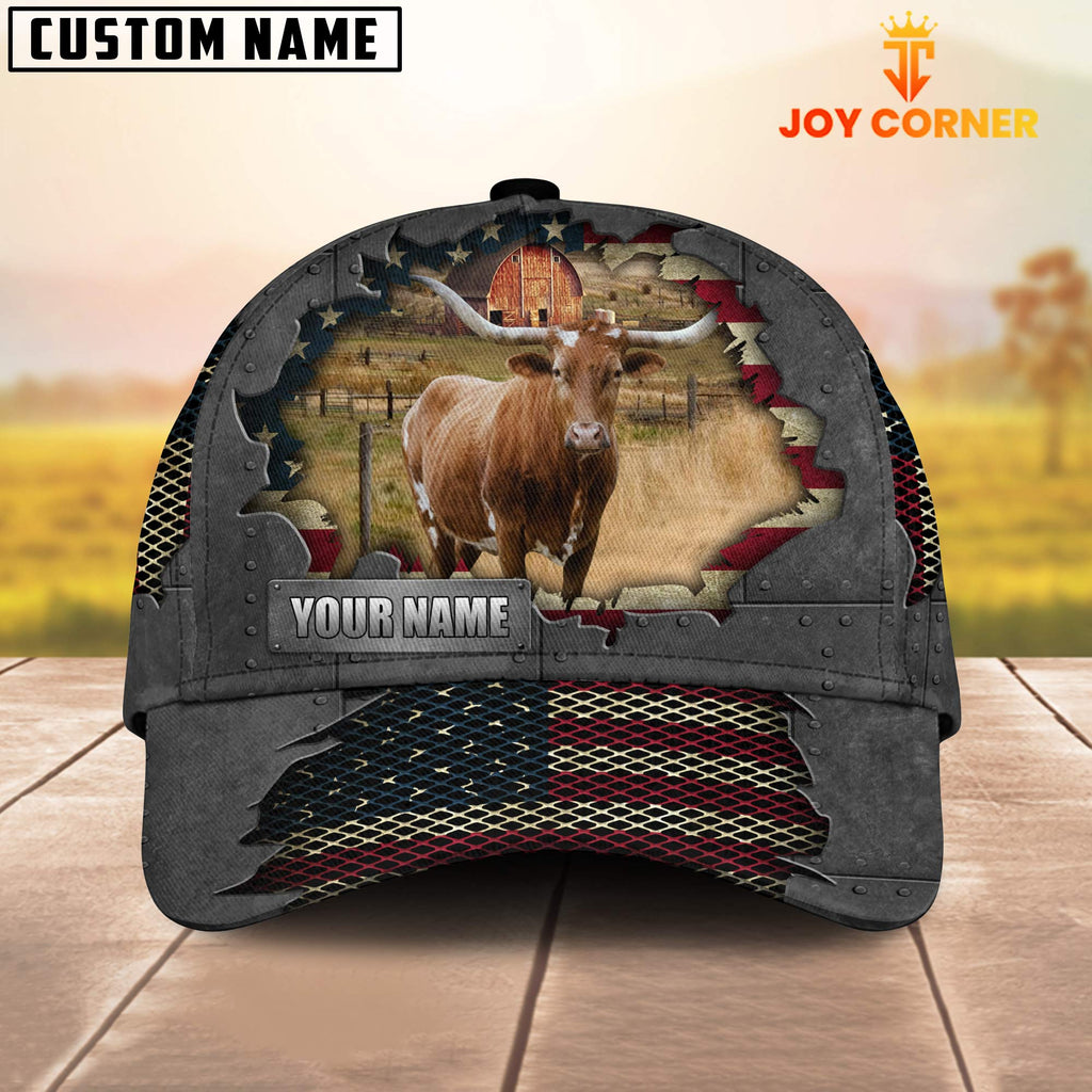 Texas Longhorn Customized Name US Flag Net Cap