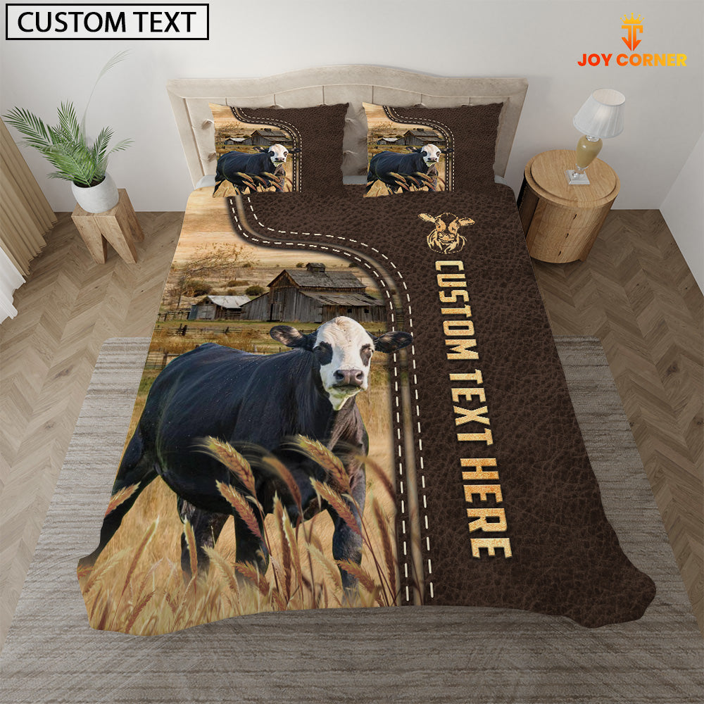 Black Baldy Custom Text Leather Pattern Bedding Set