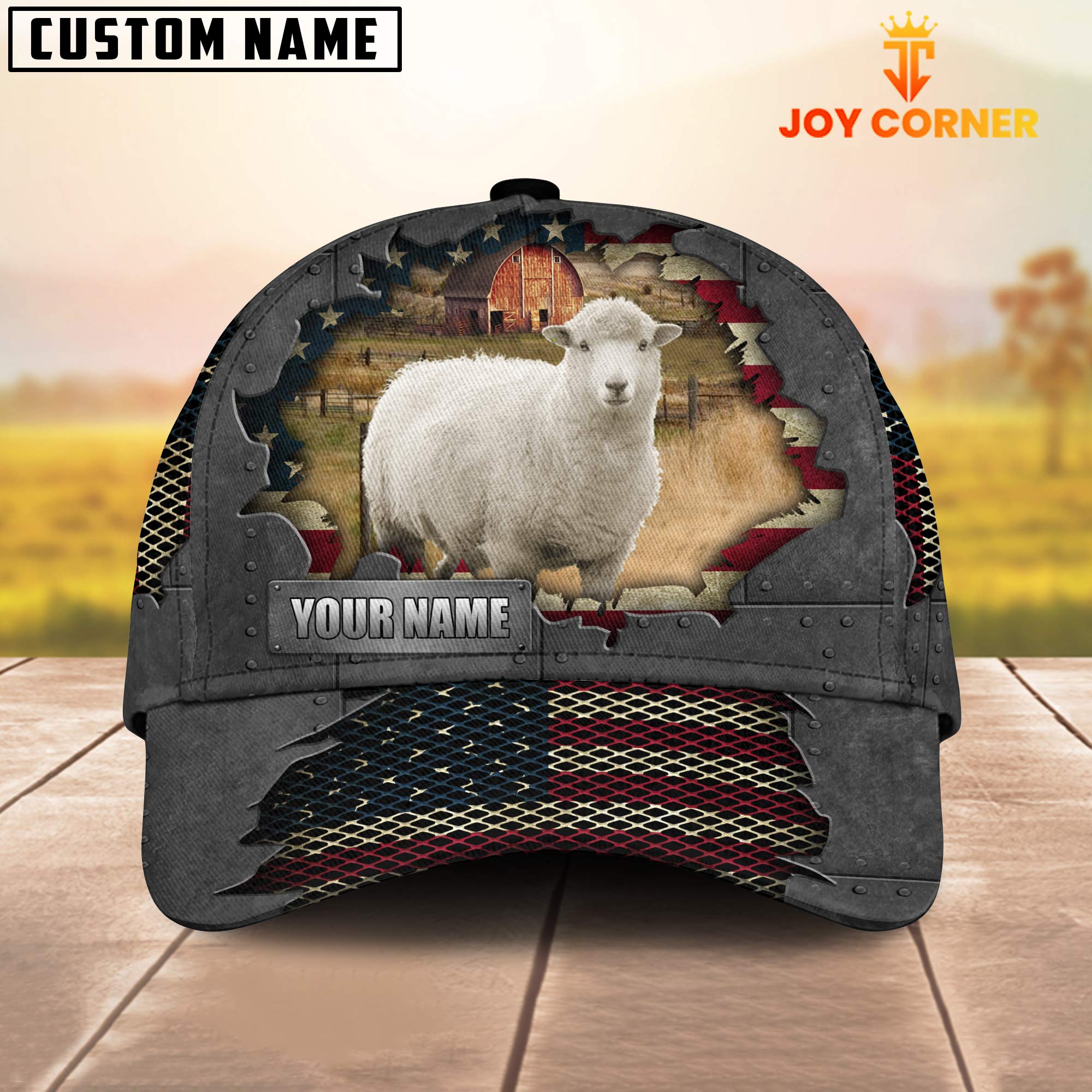 Goat Customized Name US Flag Net Cap