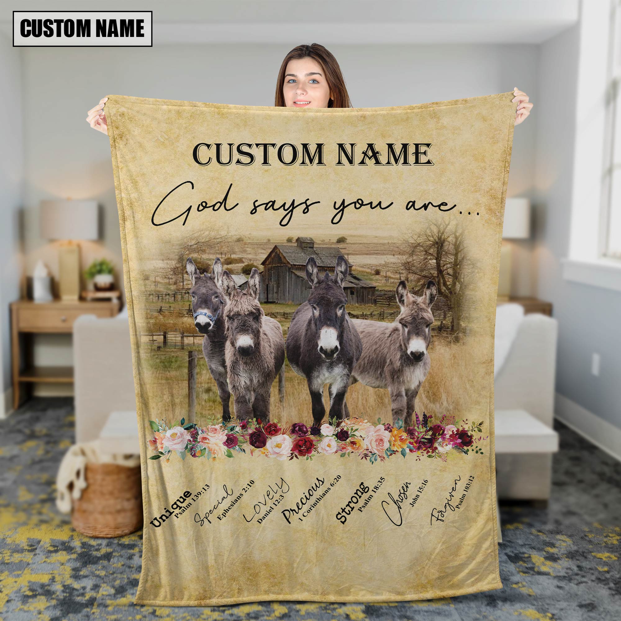 God Says You Are - Personalized Name Donkey Blanket