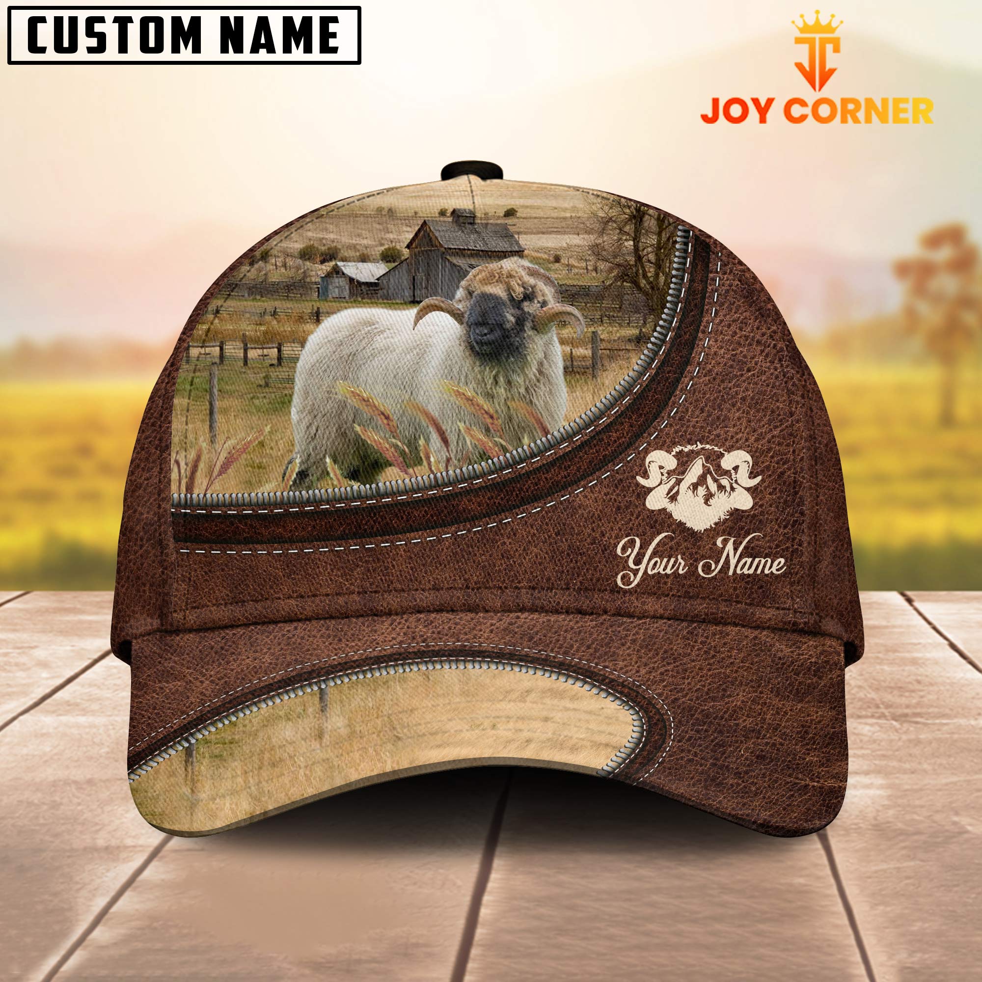 Valais Blacknose On The Farm Customized Name Leather Pattern Cap